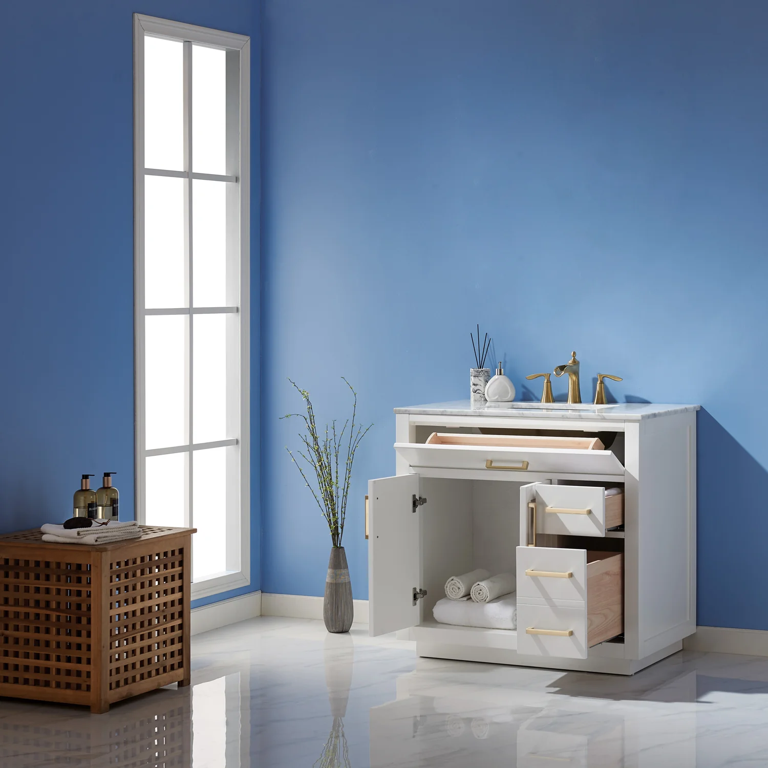 Altair Design Ivy 36" Single Bathroom Vanity Set in White and Carrara White Marble Countertop - Image 11