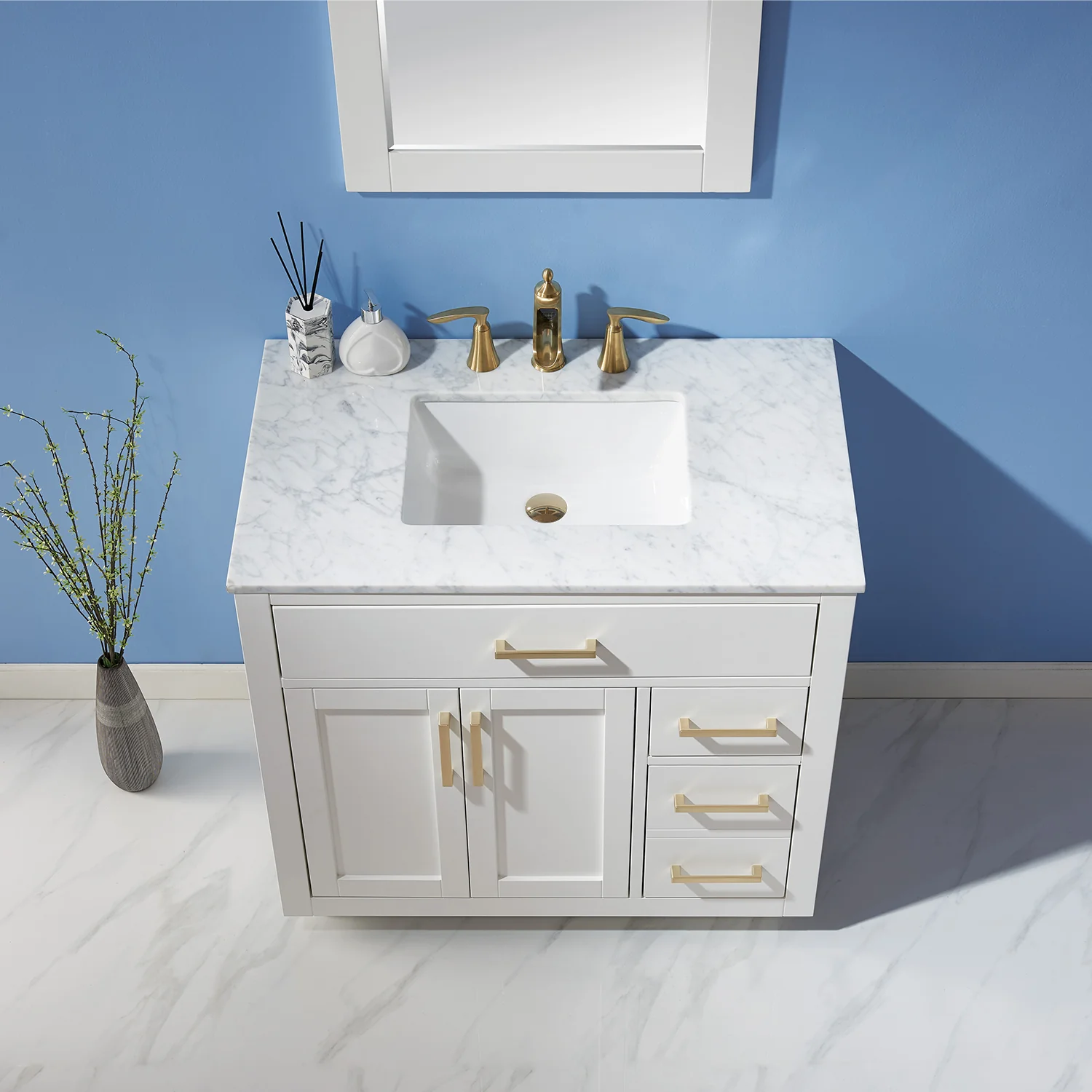 Altair Design Ivy 36" Single Bathroom Vanity Set in White and Carrara White Marble Countertop - Image 5