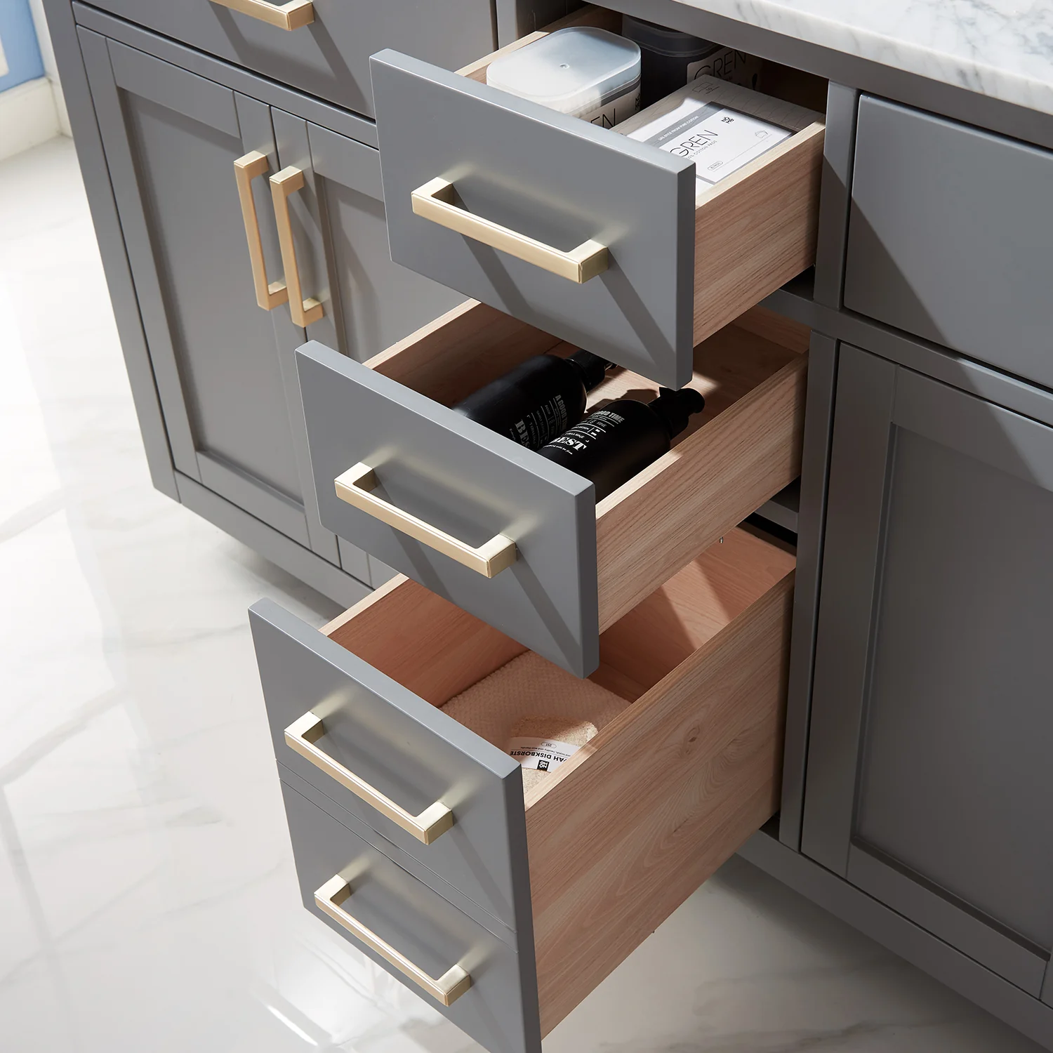 Altair Design Ivy 60" Double Bathroom Vanity Set in Gray and Carrara White Marble Countertop - Image 12