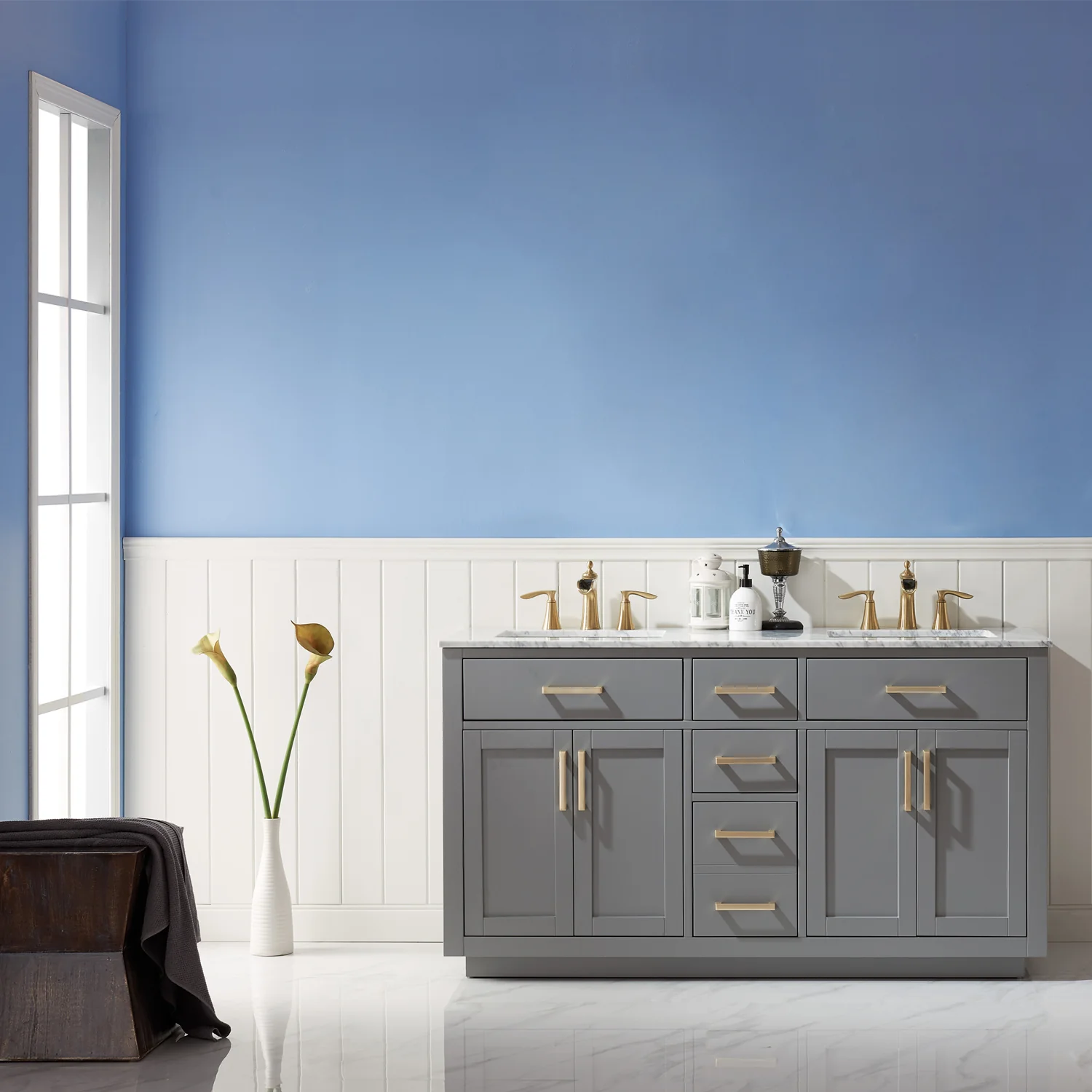 Altair Design Ivy 60" Double Bathroom Vanity Set in Gray and Carrara White Marble Countertop - Image 7