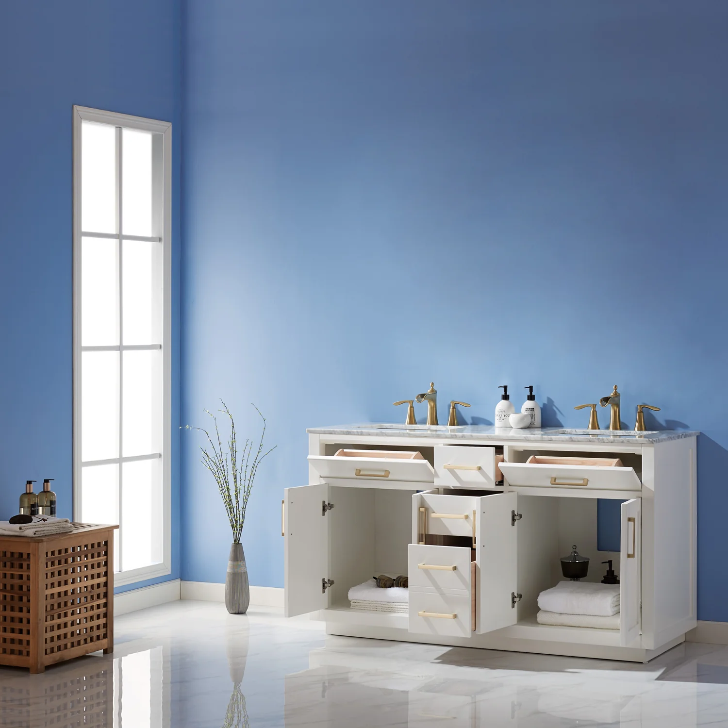 Altair Design Ivy 60" Double Bathroom Vanity Set in White and Carrara White Marble Countertop - Image 11