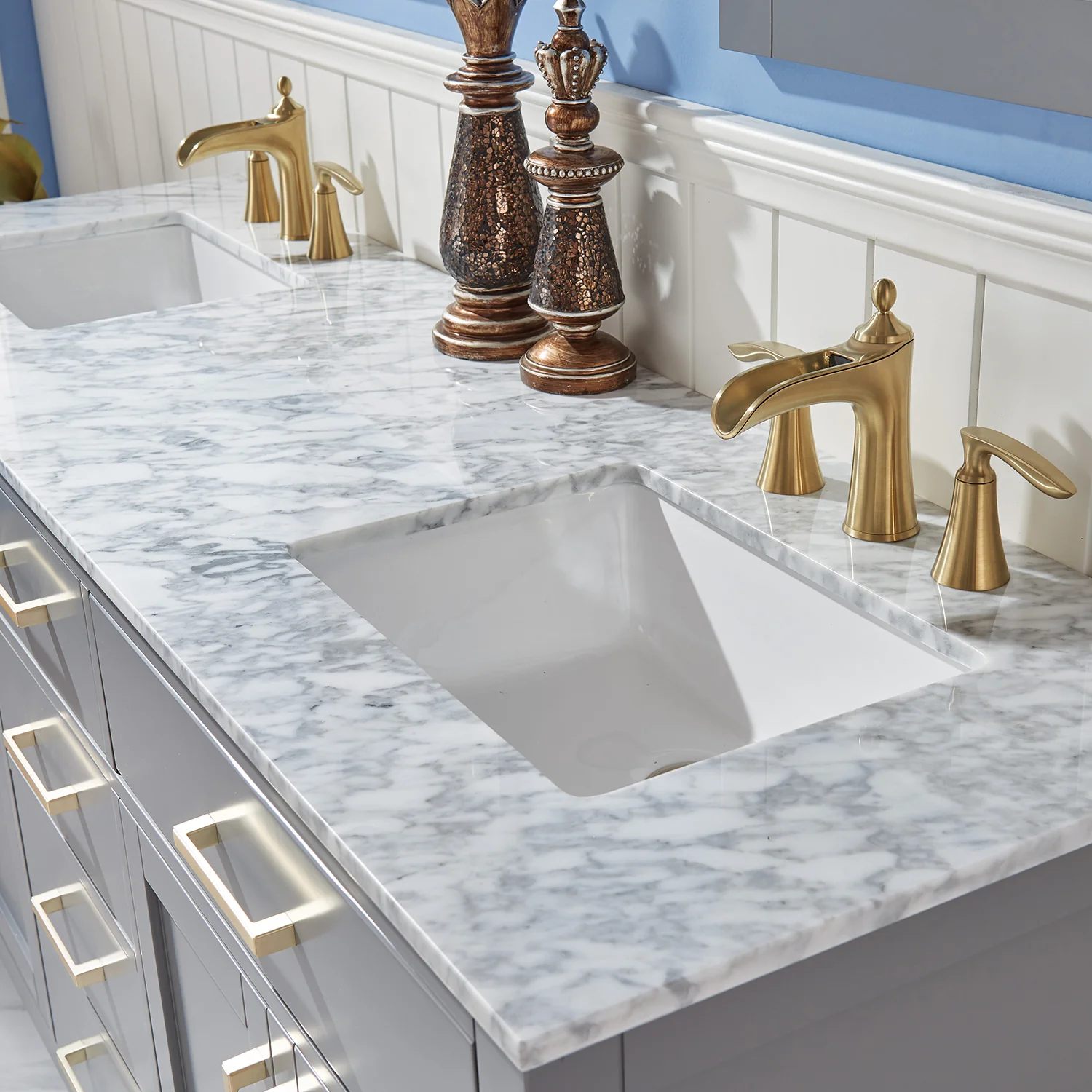 Altair Design Ivy 72" Double Bathroom Vanity Set in Gray and Carrara White Marble Countertop - Image 6