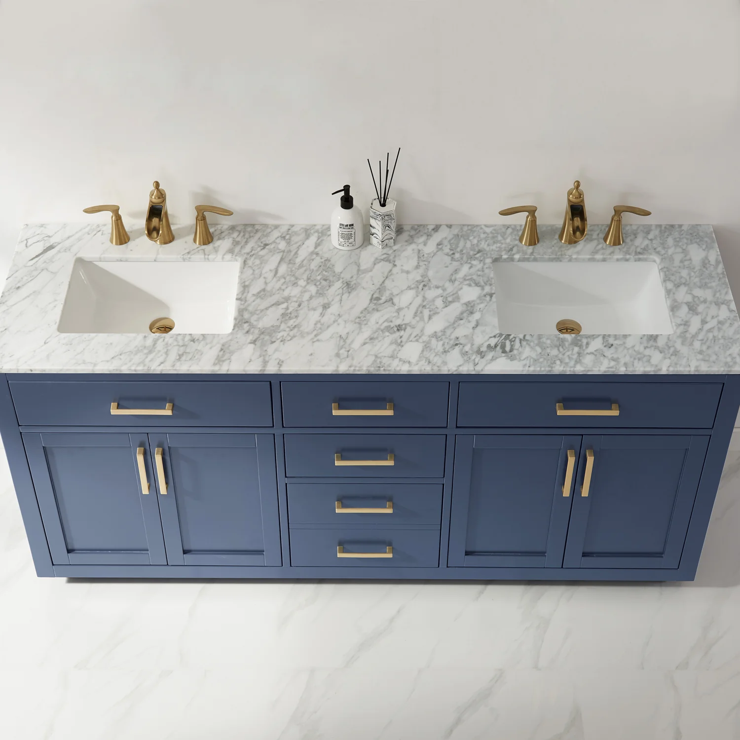 Altair Design Ivy 72" Double Bathroom Vanity Set in Royal Blue and Carrara White Marble Countertop - Image 13
