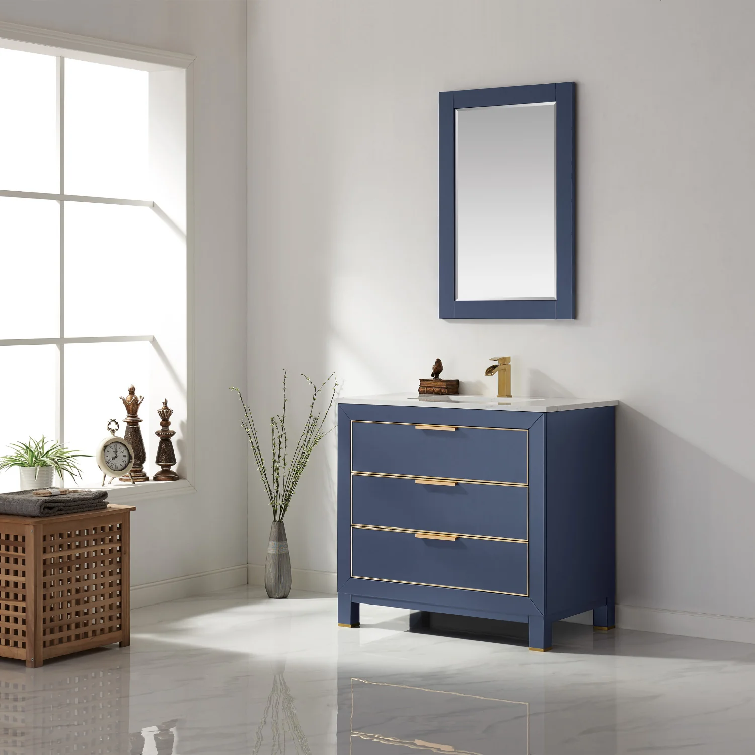 Altair Design Jackson 36" Single Bathroom Vanity Set in Royal Blue and Aosta White Composite Stone Countertop - Image 3
