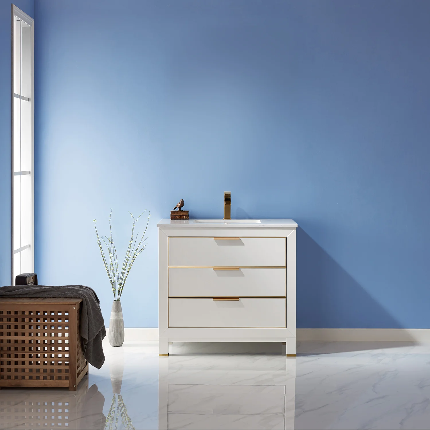 Altair Design Jackson 36" Single Bathroom Vanity Set in White and Aosta White Composite Stone Countertop - Image 11