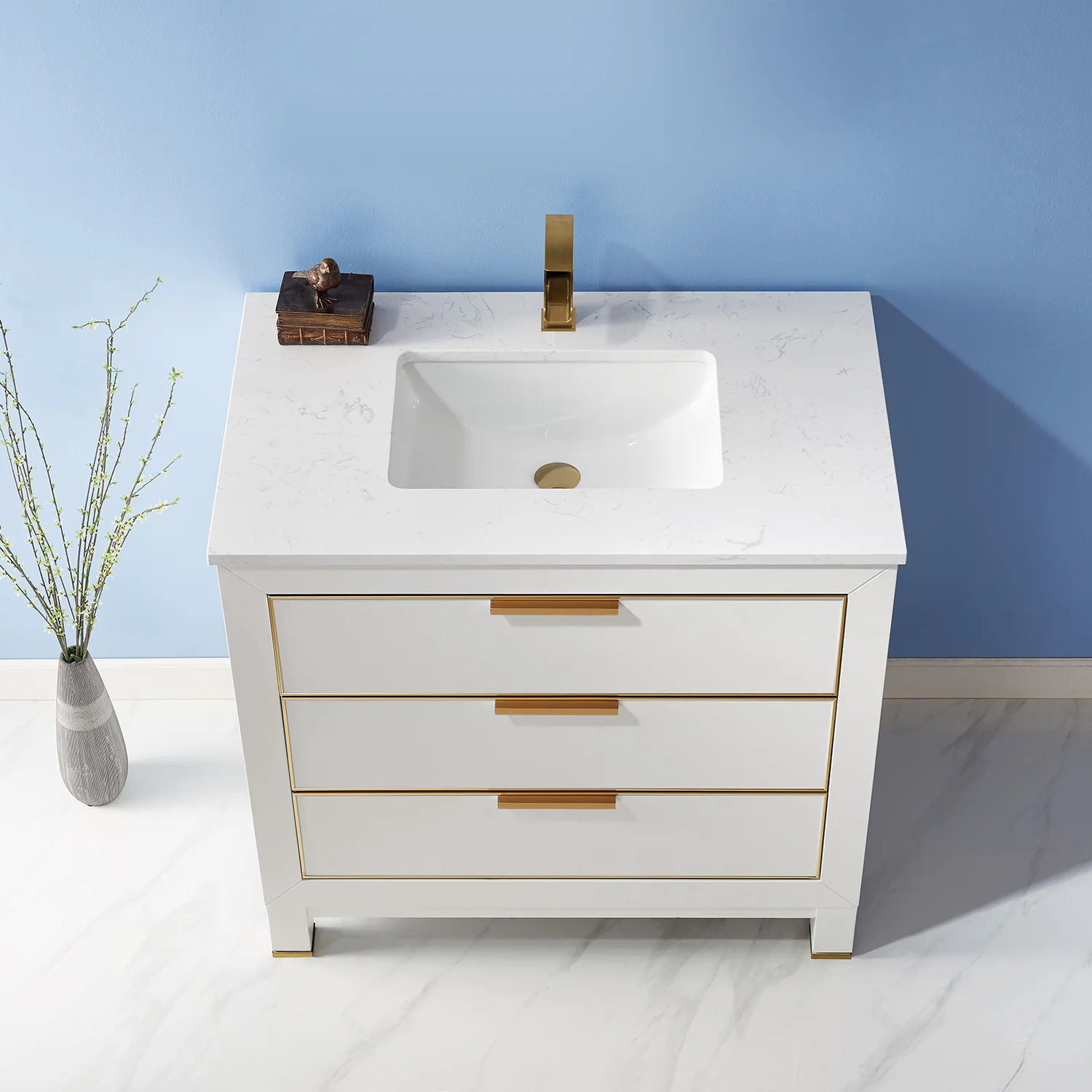 Altair Design Jackson 36" Single Bathroom Vanity Set in White and Aosta White Composite Stone Countertop - Image 20