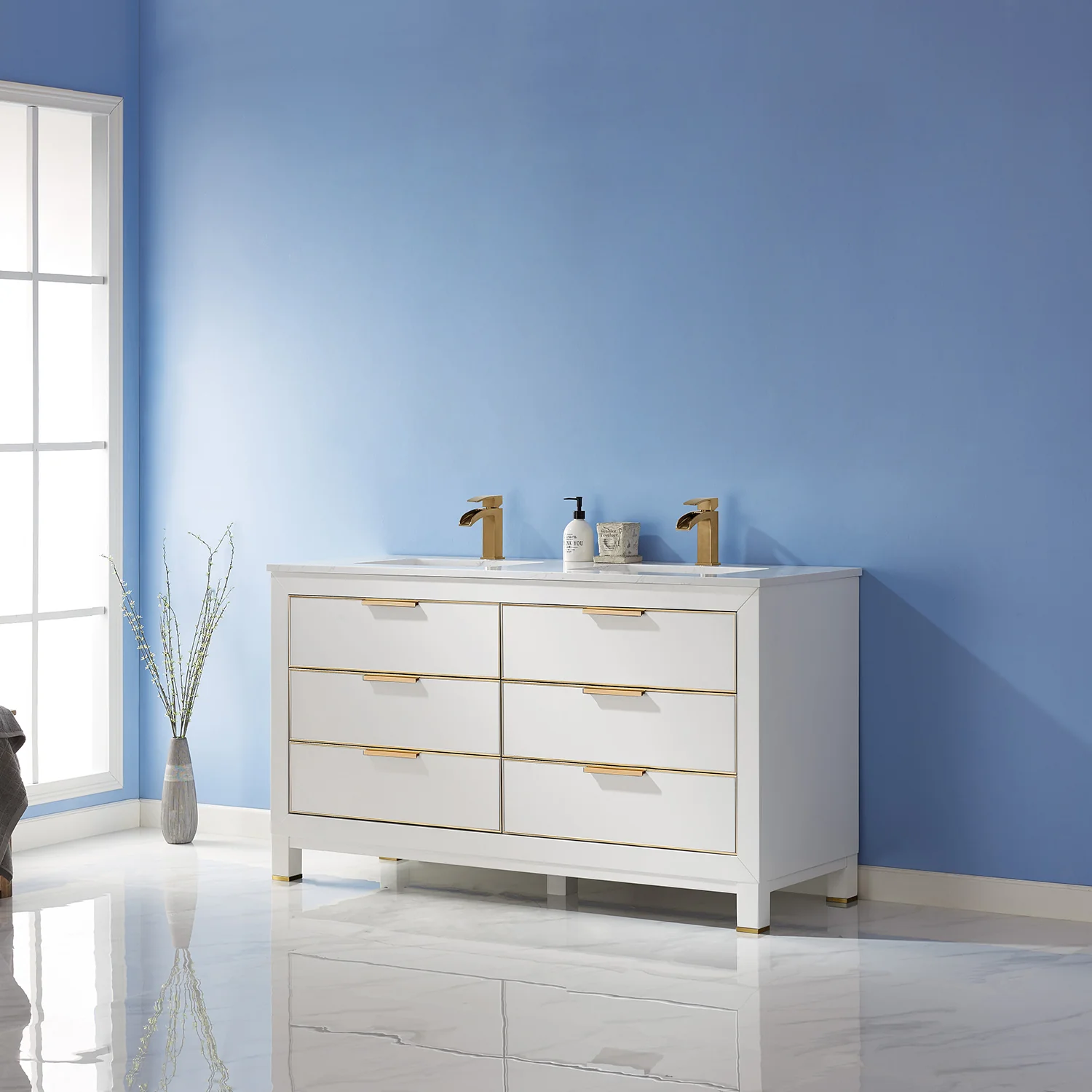 Altair Design Jackson 60" Double Bathroom Vanity Set in White and Aosta White Composite Stone Countertop - Image 14