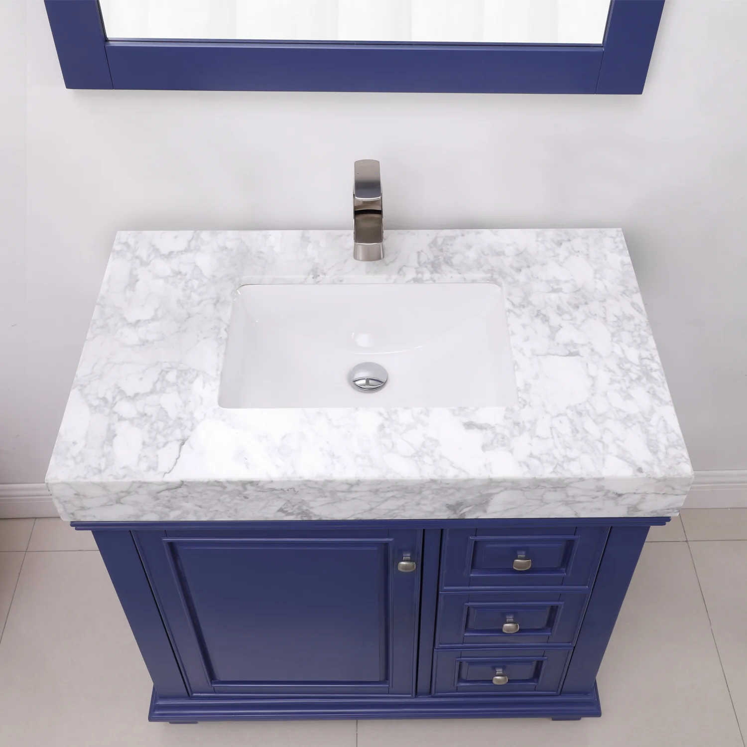 Altair Design Jardin 36" Single Bathroom Vanity Set in Jewelry Blue and Carrara White Marble Countertop - Image 6