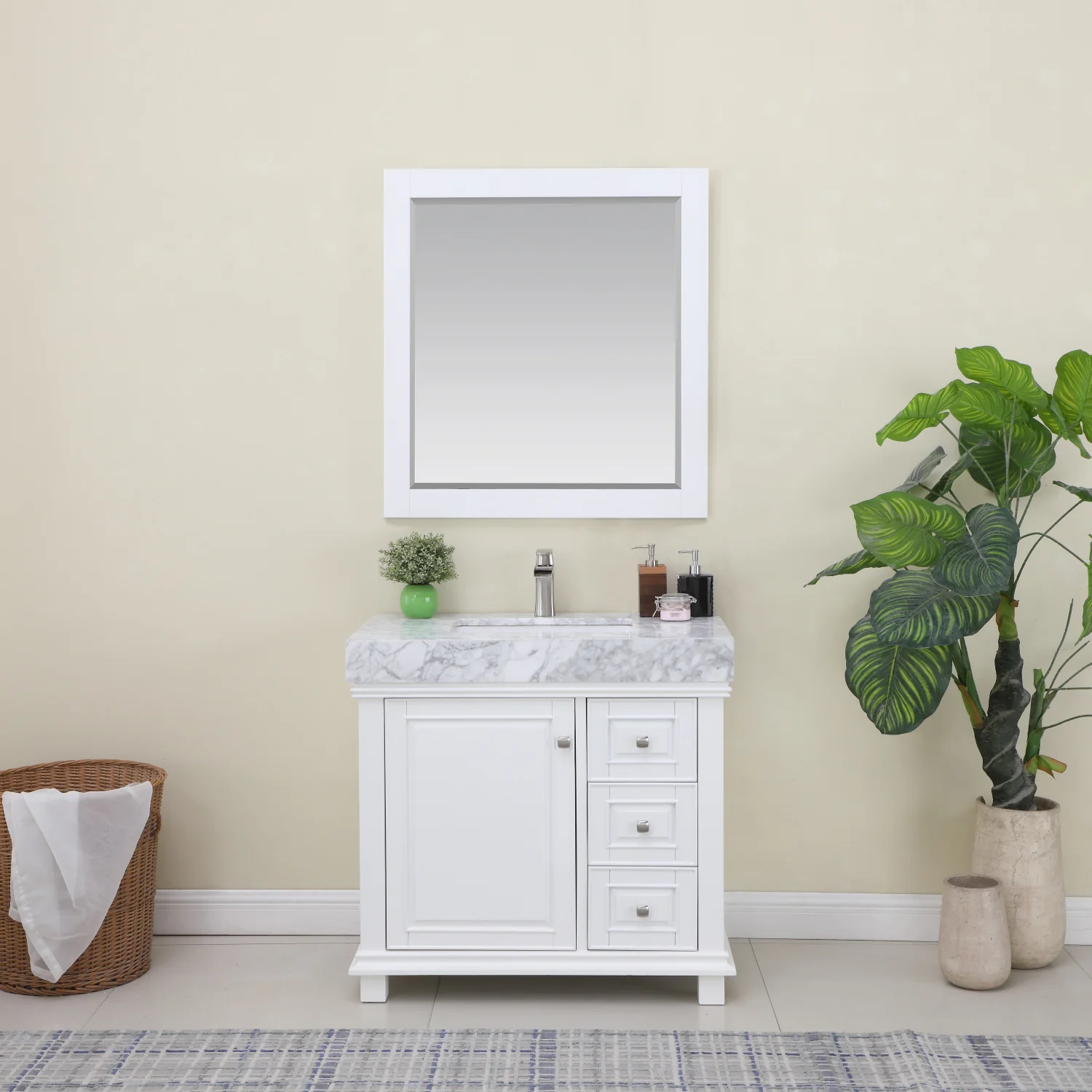 Altair Design Jardin 36" Single Bathroom Vanity Set in White and Carrara White Marble Countertop