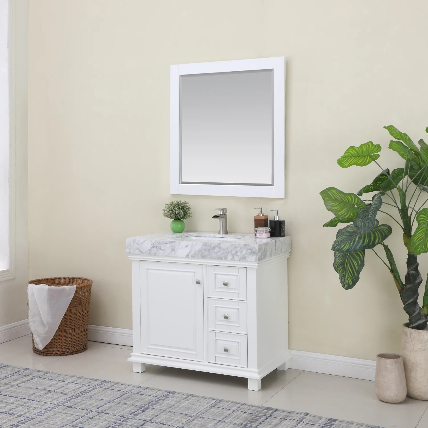Altair Design Jardin 36" Single Bathroom Vanity Set in White and Carrara White Marble Countertop - Image 3