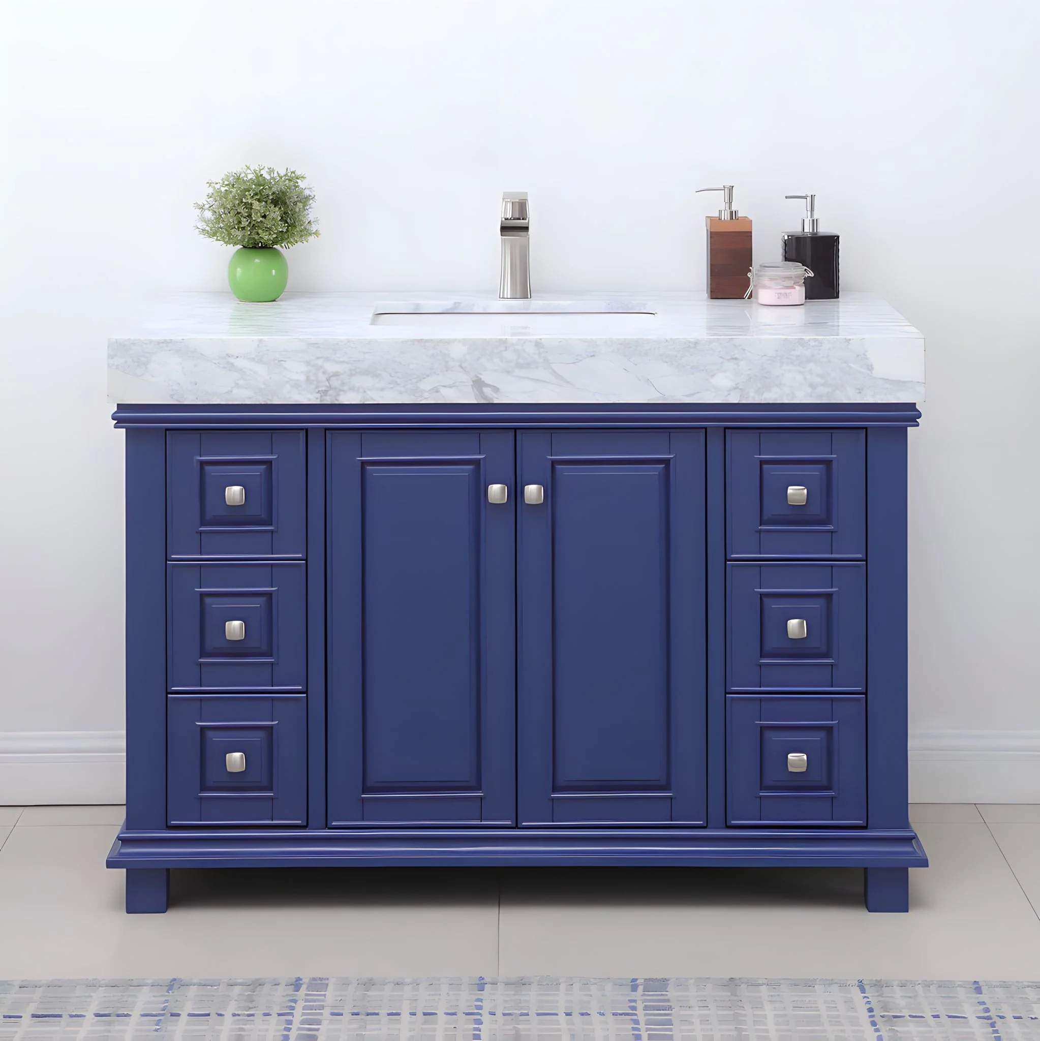 Altair Design Jardin 48" Single Bathroom Vanity Set in Jewelry Blue and Carrara White Marble Countertop - Image 9