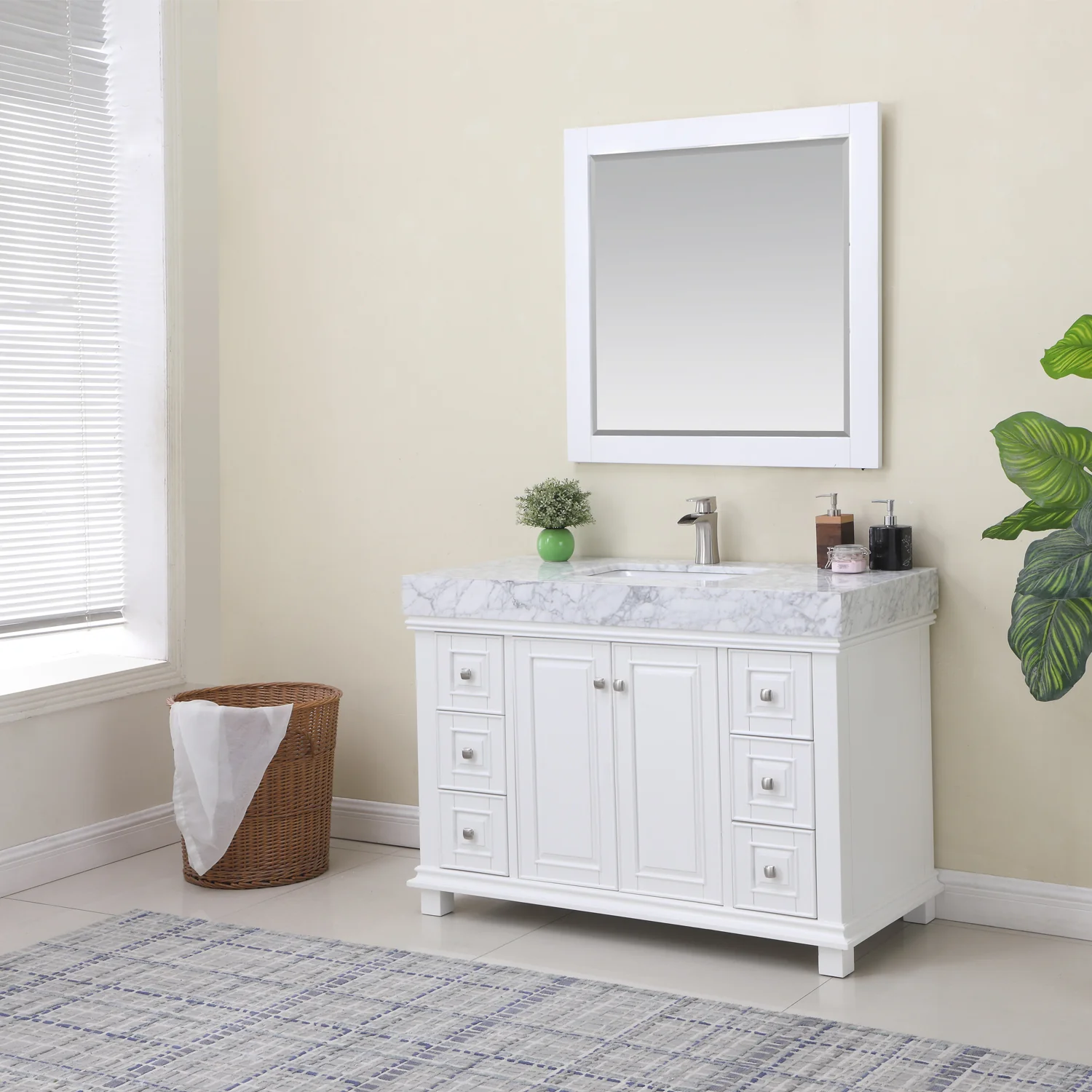 Altair Design Jardin 48" Single Bathroom Vanity Set in White and Carrara White Marble Countertop - Image 3