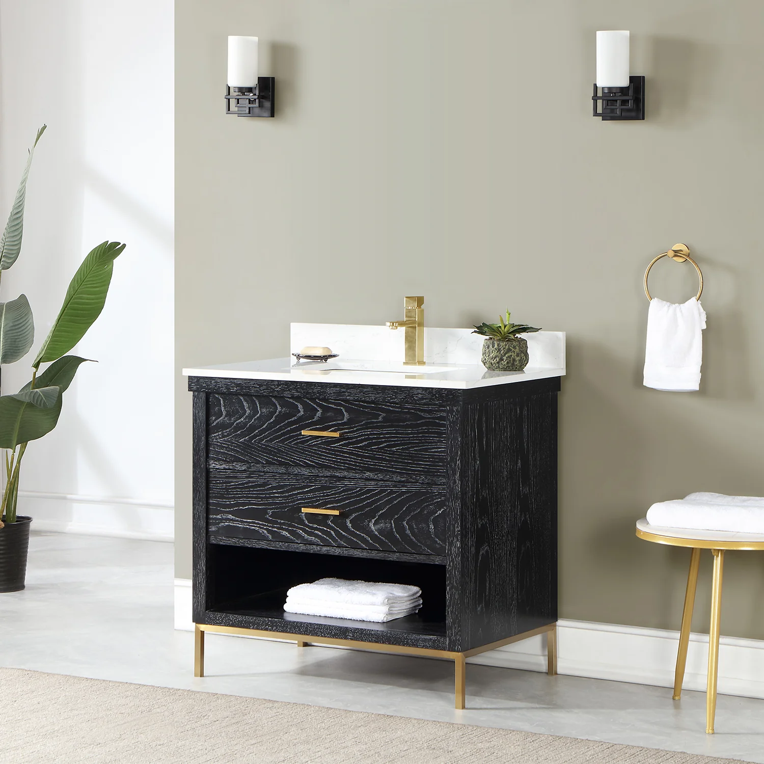 Altair Design Kesia 36" Single Bathroom Vanity Set in Black Oak with Aosta White Composite Stone Countertop - Image 11