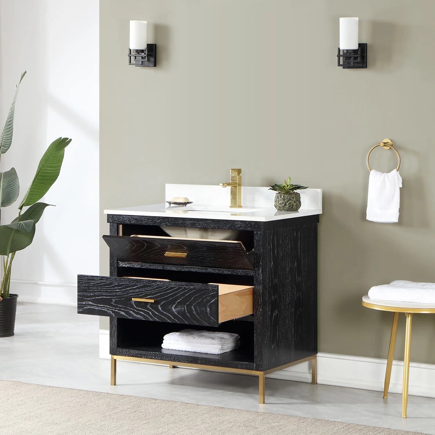 Altair Design Kesia 36" Single Bathroom Vanity Set in Black Oak with Aosta White Composite Stone Countertop - Image 13