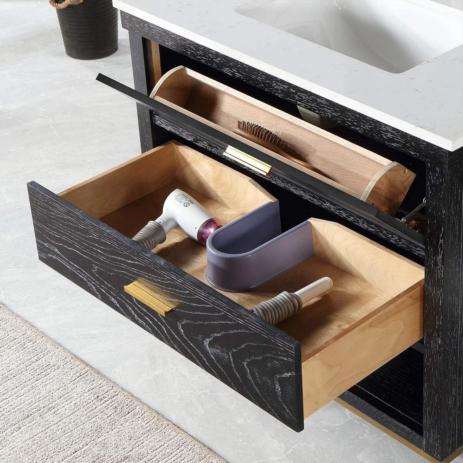 Altair Design Kesia 36" Single Bathroom Vanity Set in Black Oak with Aosta White Composite Stone Countertop - Image 14