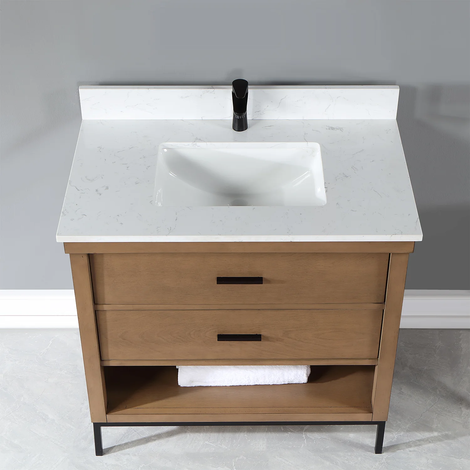Altair Design Kesia 36" Single Bathroom Vanity Set in Brown Pine with Aosta White Composite Stone Countertop - Image 15