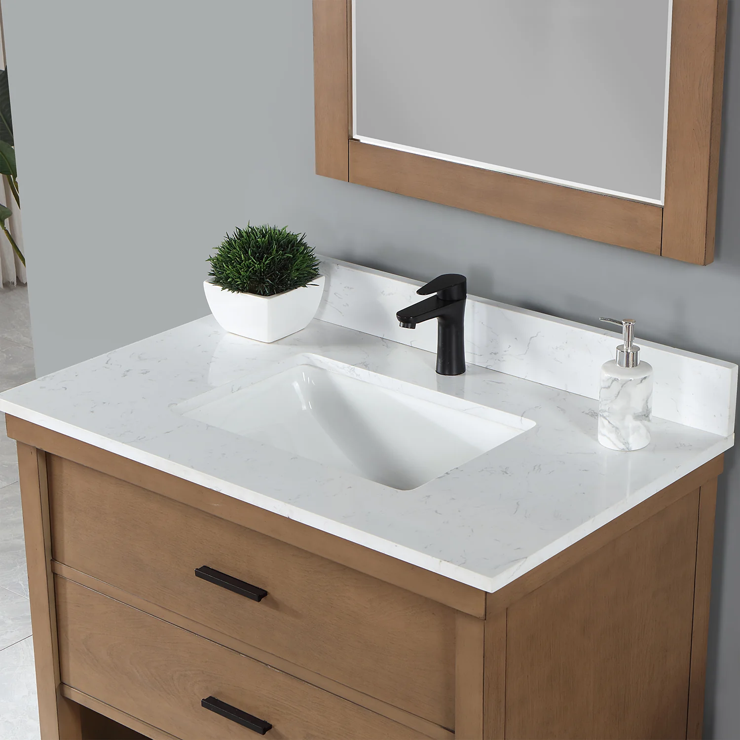 Altair Design Kesia 36" Single Bathroom Vanity Set in Brown Pine with Aosta White Composite Stone Countertop - Image 8