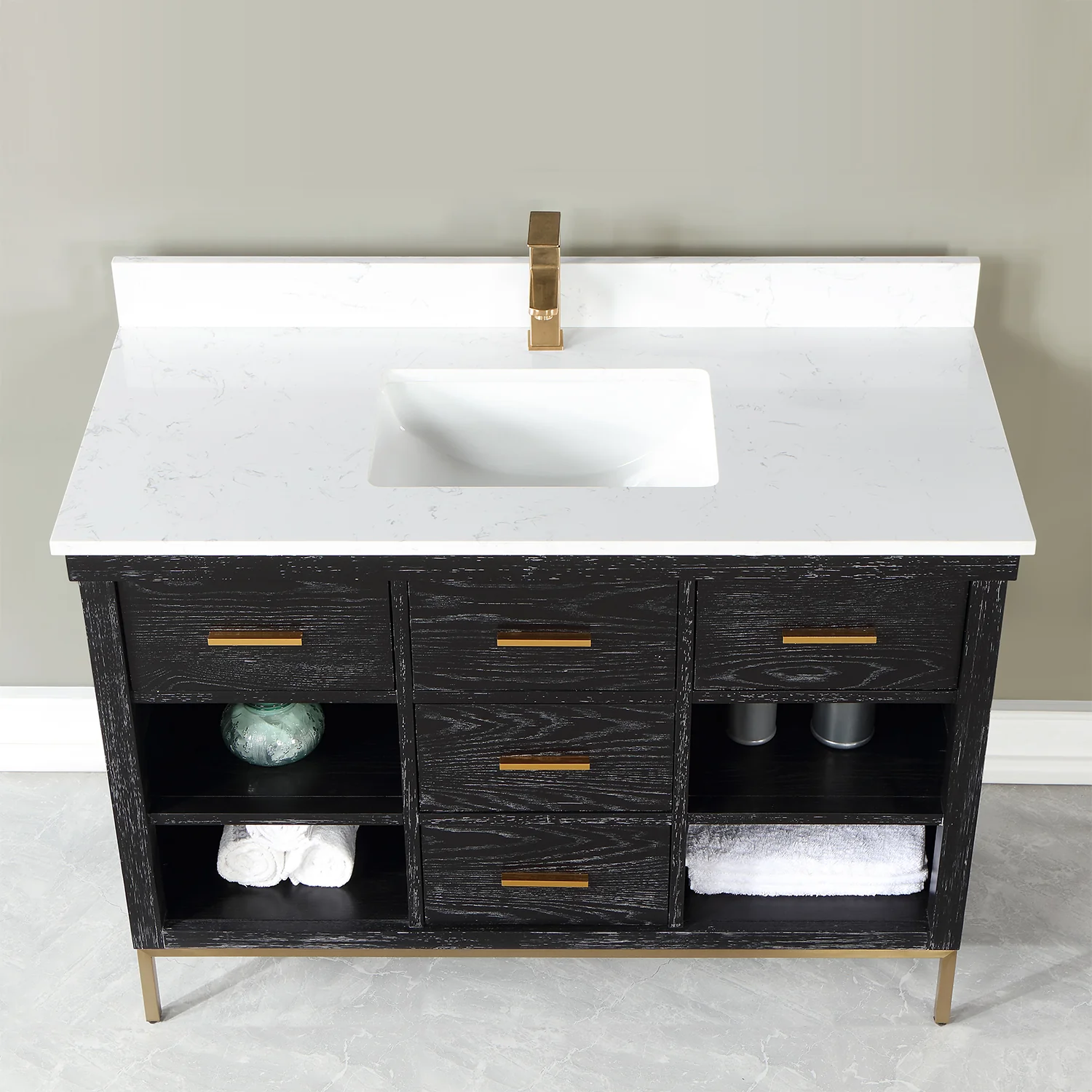 Altair Design Kesia 48" Single Bathroom Vanity Set in Black Oak with Aosta White Composite Stone Countertop - Image 15