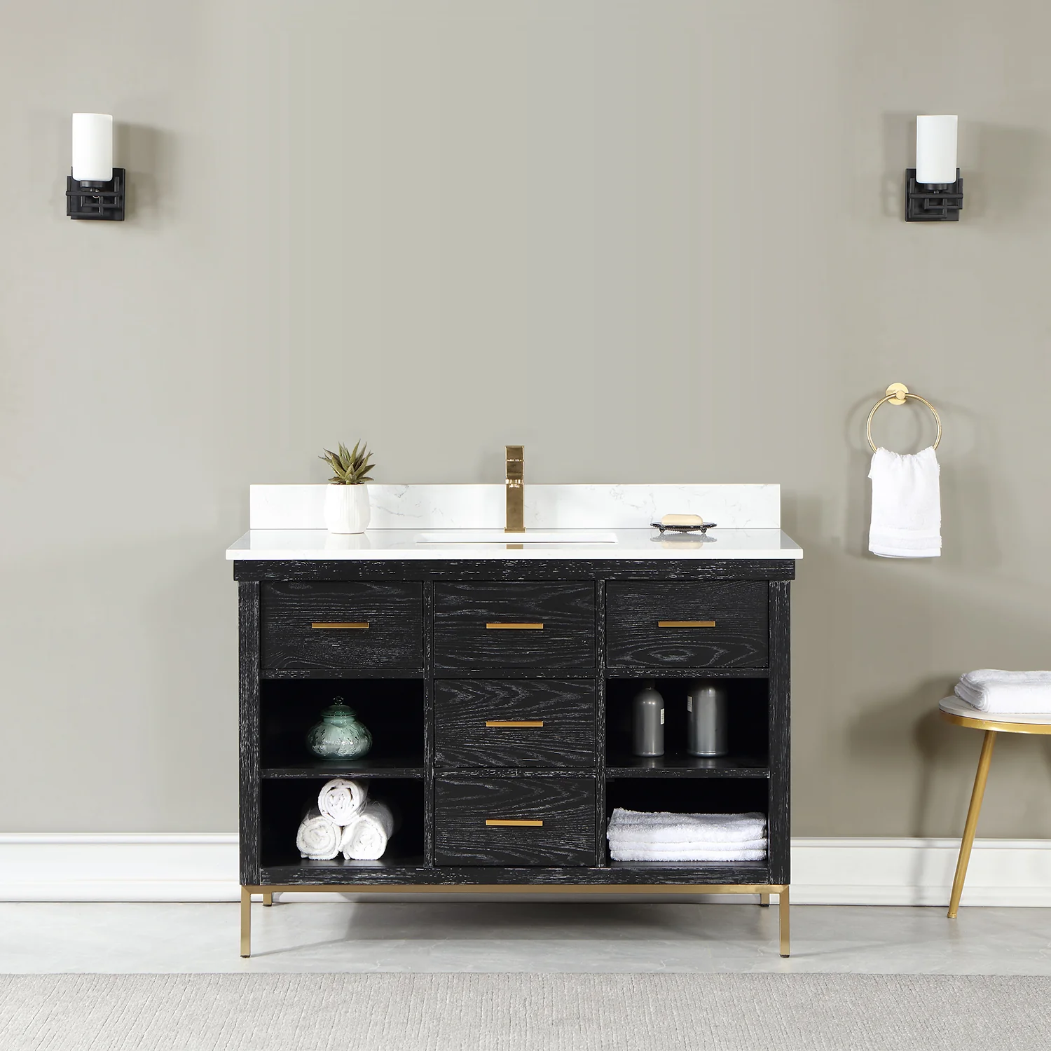 Altair Design Kesia 48" Single Bathroom Vanity Set in Black Oak with Aosta White Composite Stone Countertop - Image 9