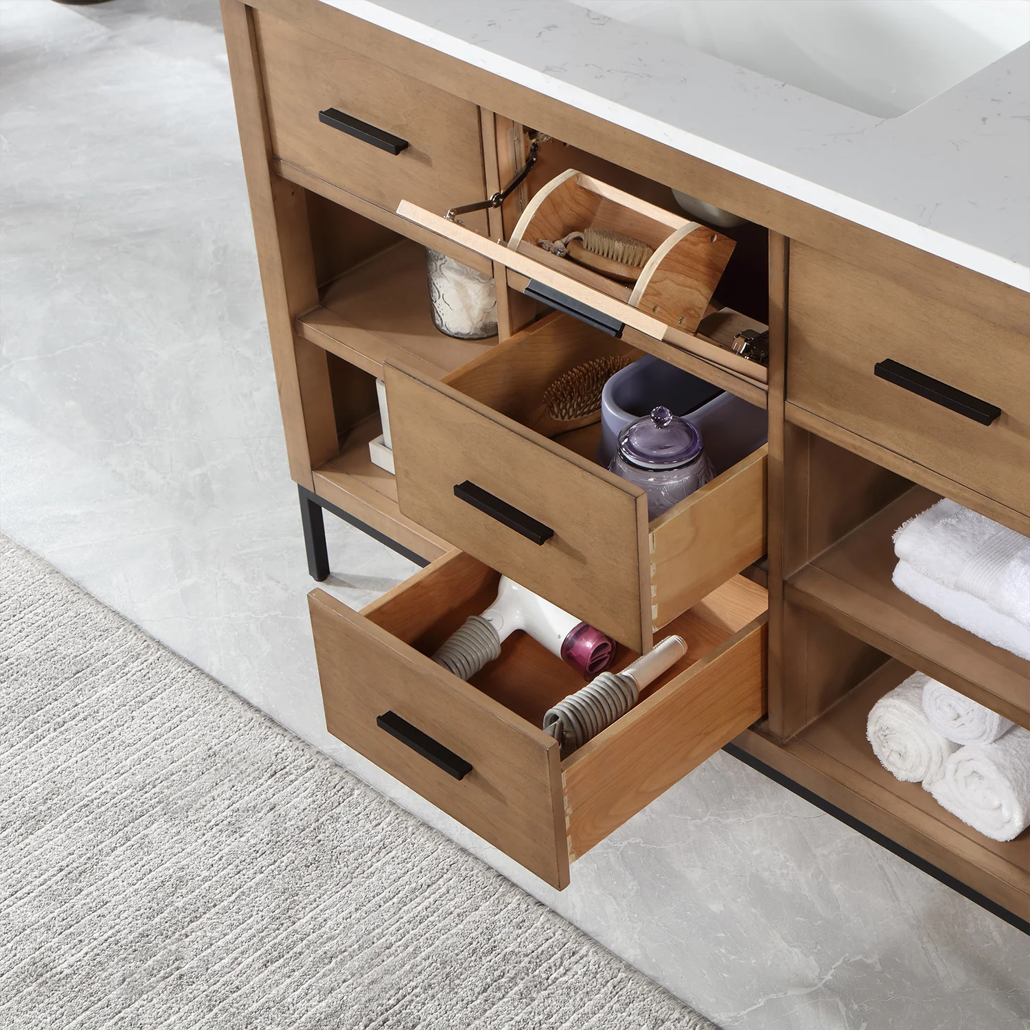 Altair Design Kesia 48" Single Bathroom Vanity Set in Brown Pine with Aosta White Composite Stone Countertop - Image 14