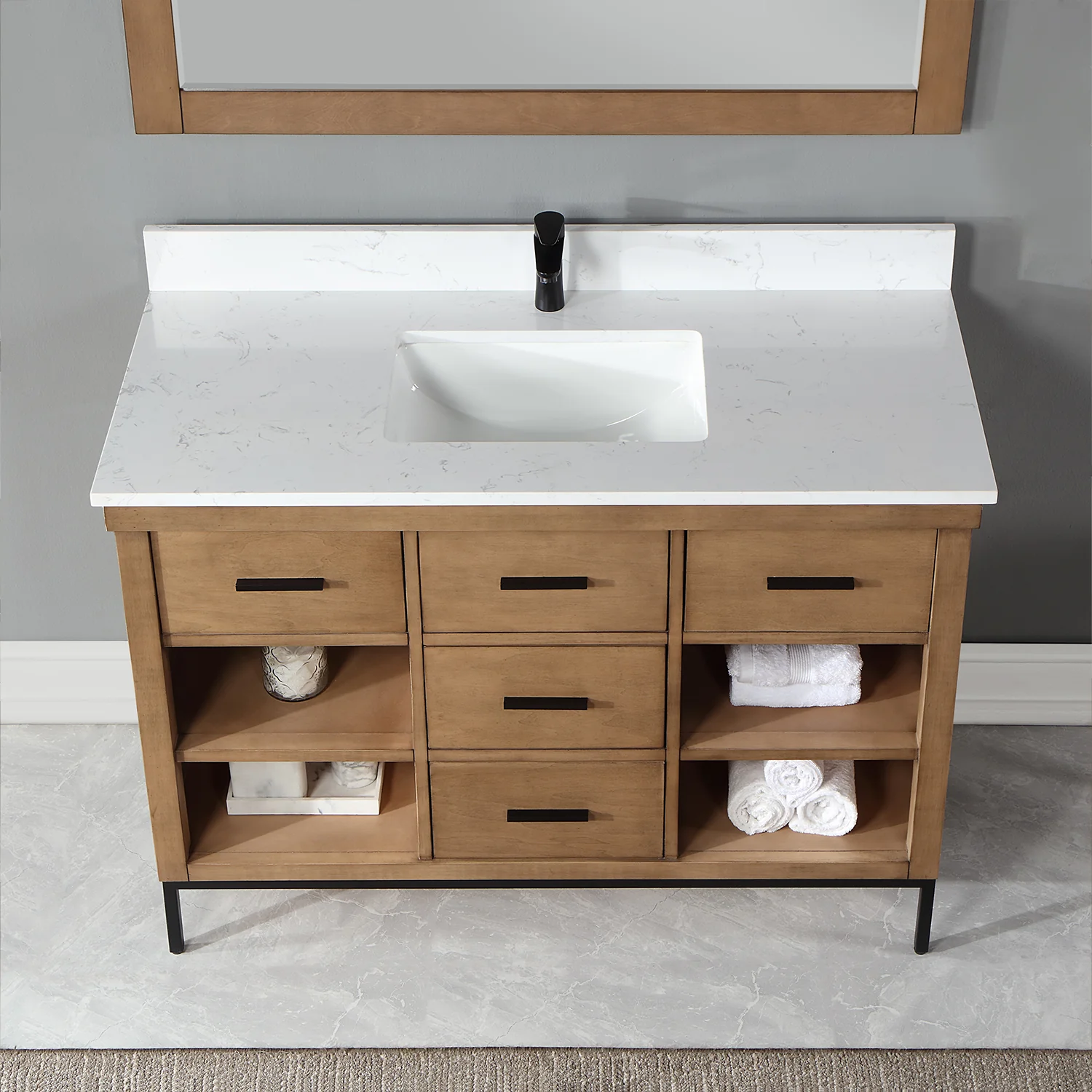 Altair Design Kesia 48" Single Bathroom Vanity Set in Brown Pine with Aosta White Composite Stone Countertop - Image 7