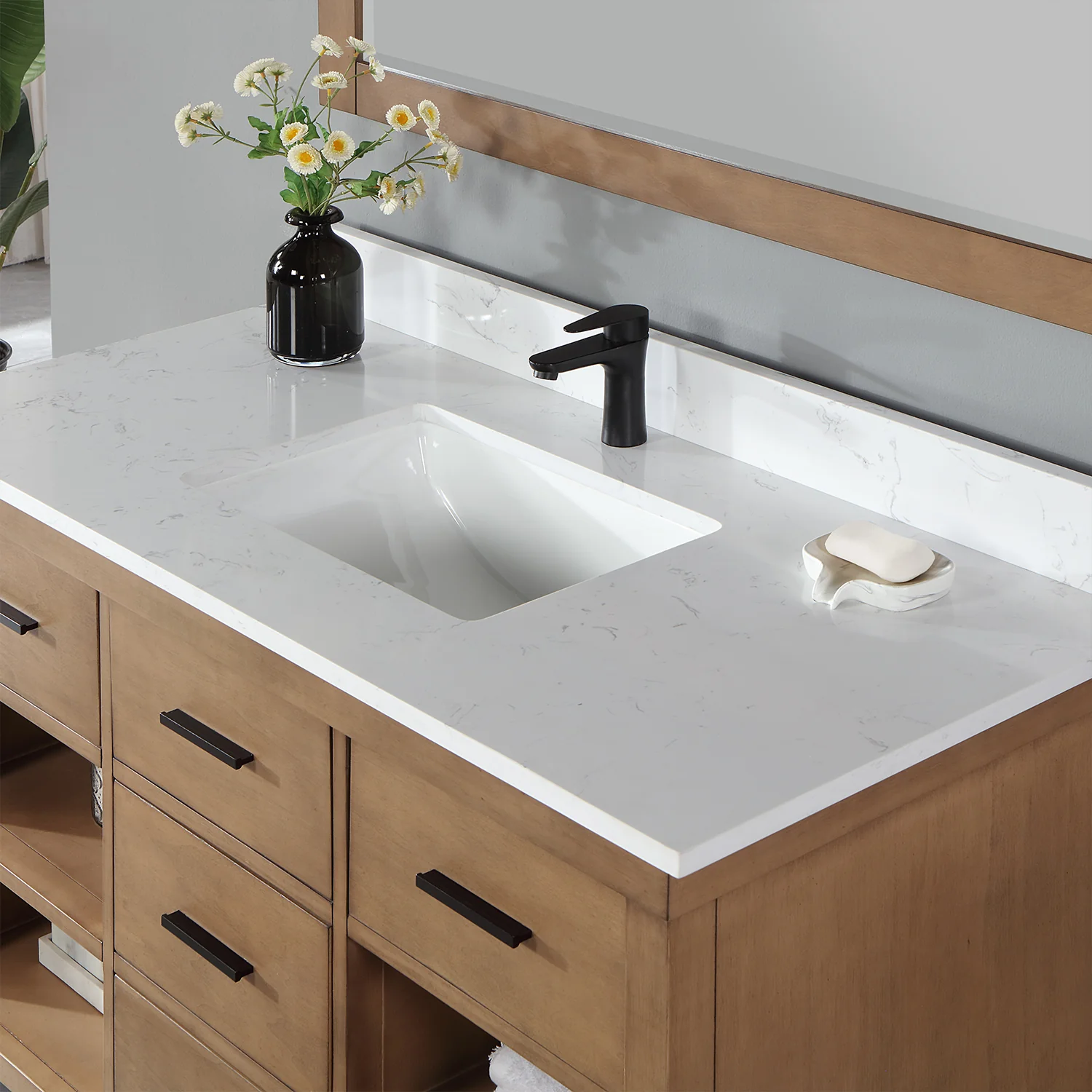 Altair Design Kesia 48" Single Bathroom Vanity Set in Brown Pine with Aosta White Composite Stone Countertop - Image 8