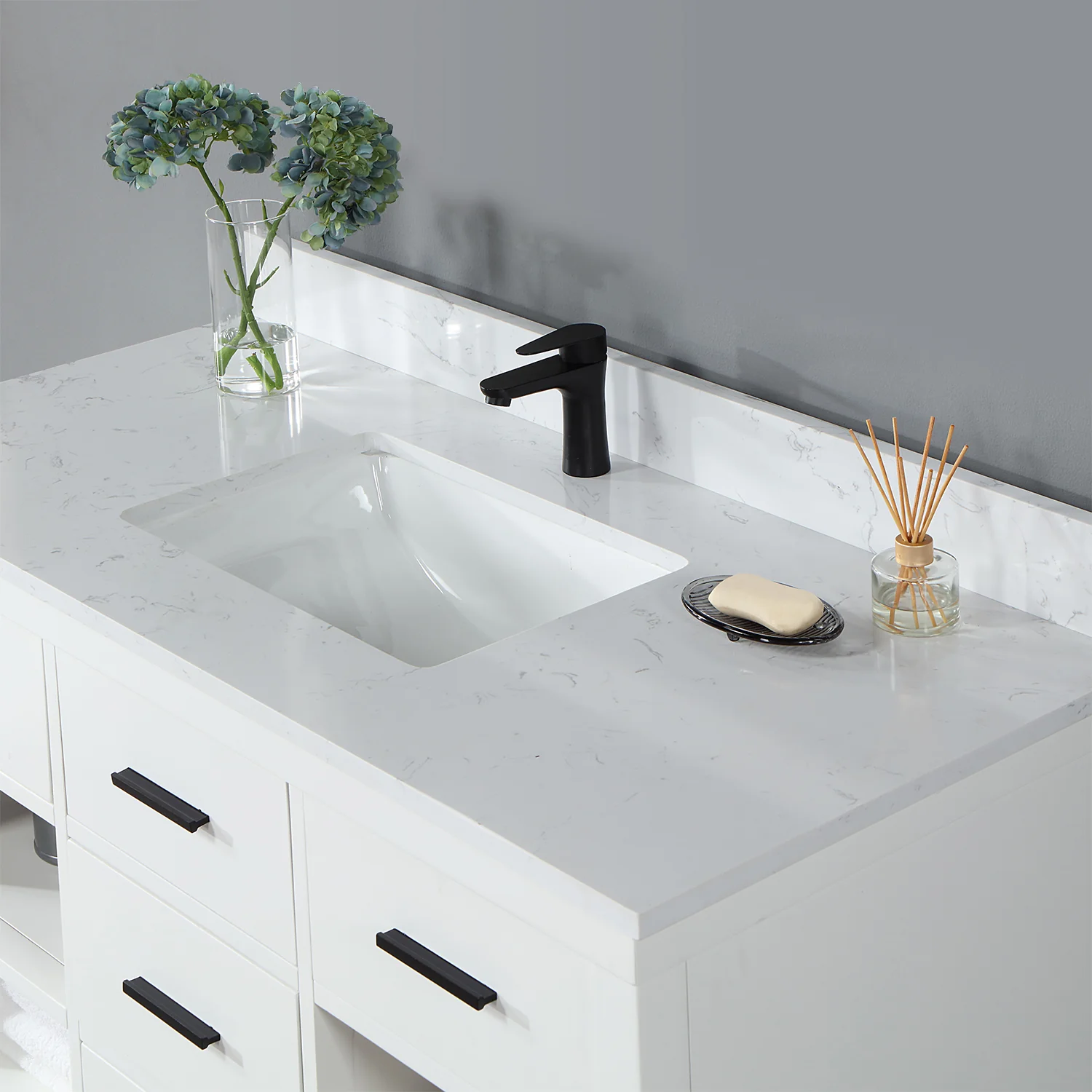 Altair Design Kesia 48" Single Bathroom Vanity Set in White with Aosta White Composite Stone Countertop - Image 16