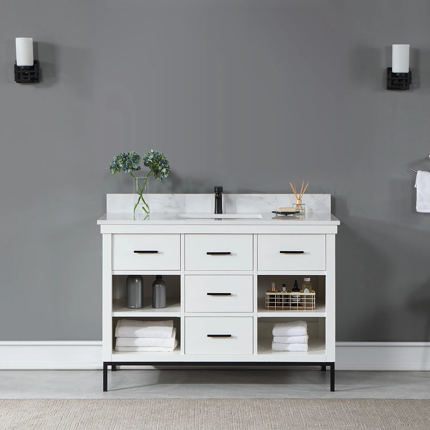 Altair Design Kesia 48" Single Bathroom Vanity Set in White with Aosta White Composite Stone Countertop - Image 9