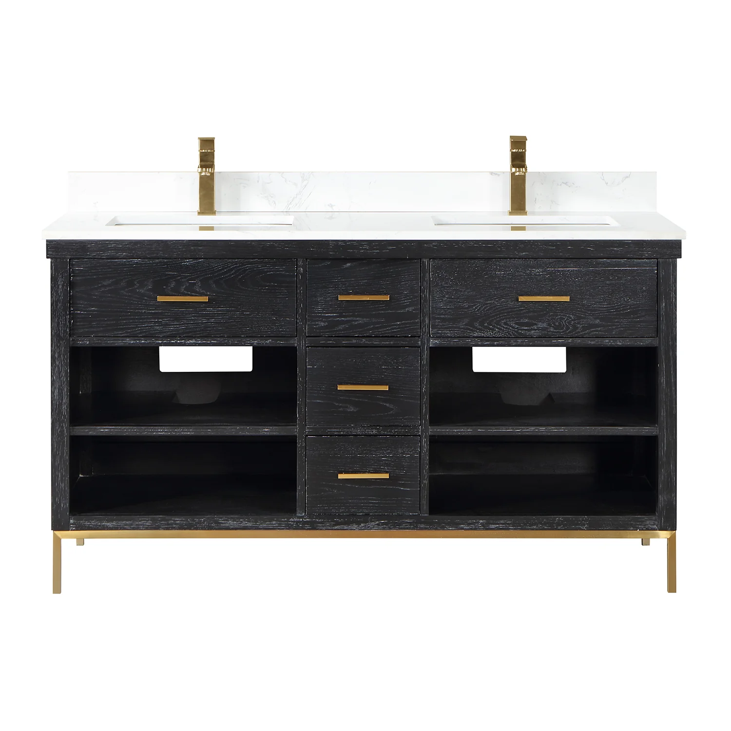 Altair Design Kesia 60" Double Bathroom Vanity Set in Black Oak with Aosta White Composite Stone Countertop - Image 10