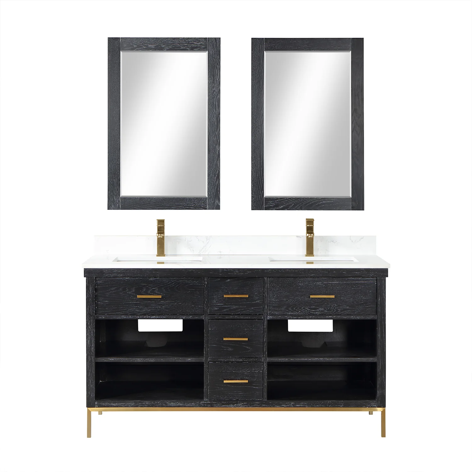 Altair Design Kesia 60" Double Bathroom Vanity Set in Black Oak with Aosta White Composite Stone Countertop - Image 2