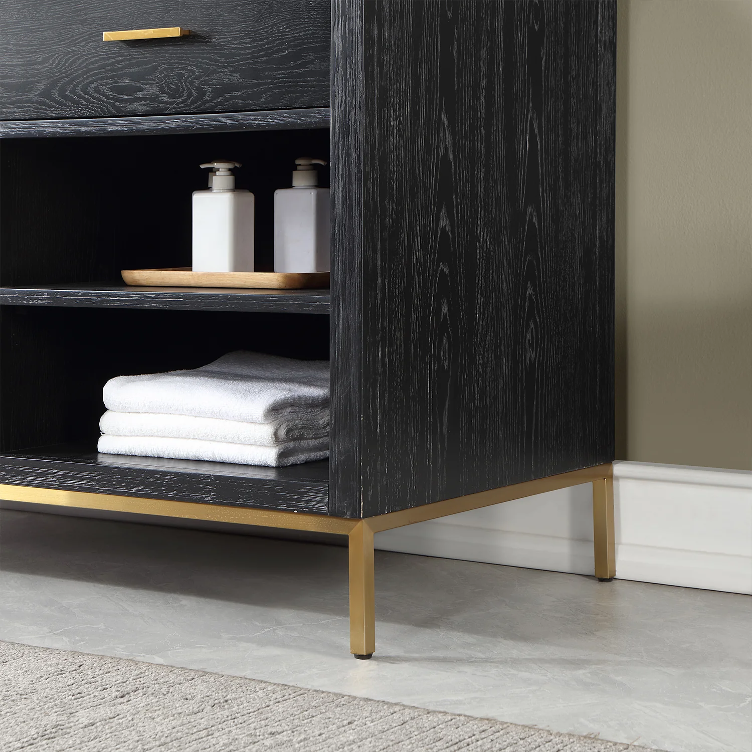 Altair Design Kesia 60" Double Bathroom Vanity Set in Black Oak with Aosta White Composite Stone Countertop - Image 4