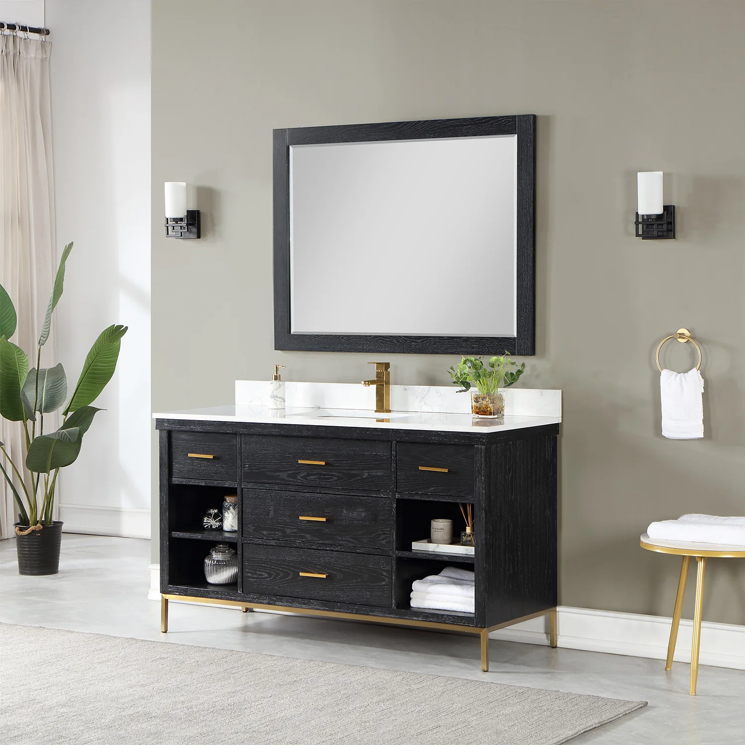 Altair Design Kesia 60" Single Bathroom Vanity Set in Black Oak with Aosta White Composite Stone Countertop - Image 3