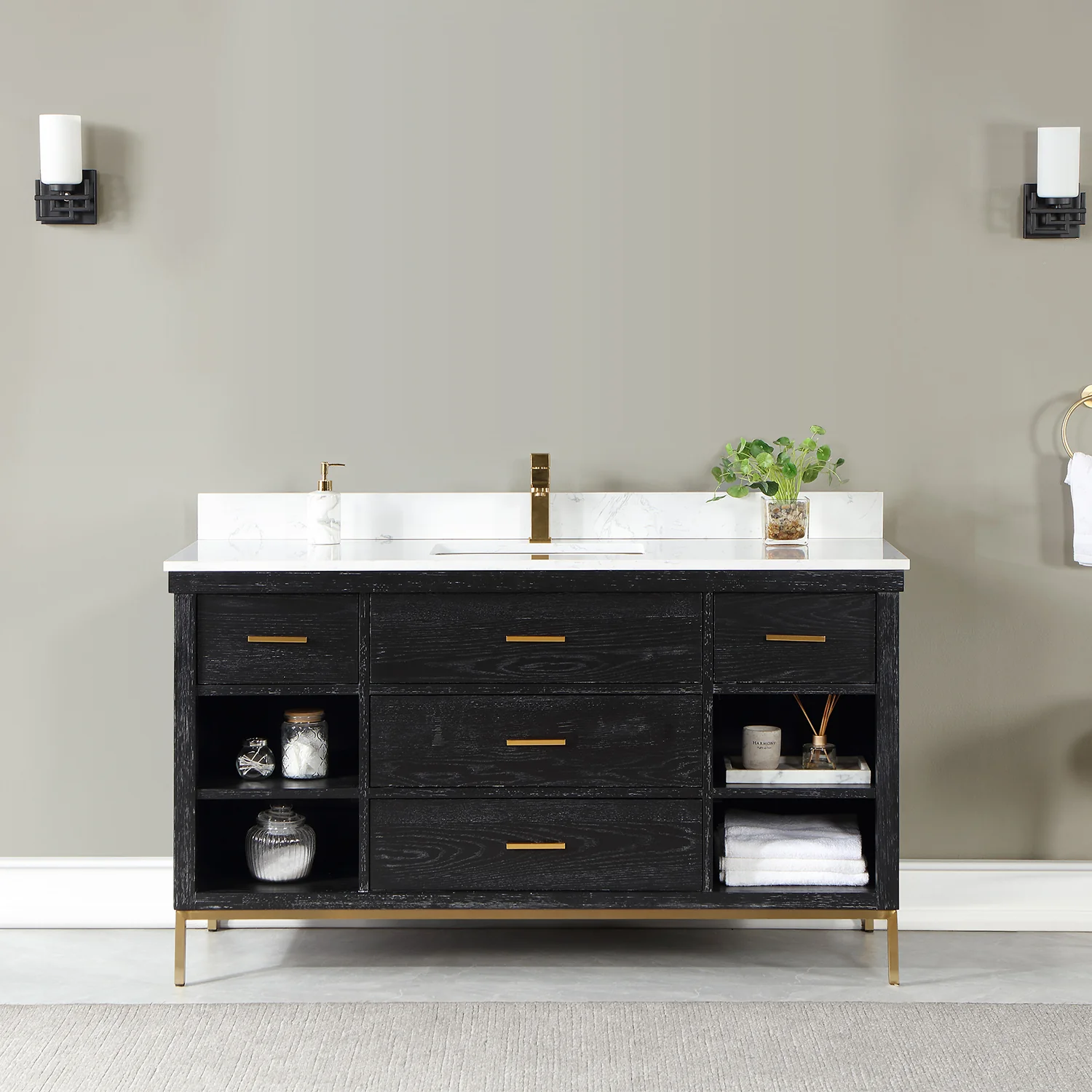 Altair Design Kesia 60" Single Bathroom Vanity Set in Black Oak with Aosta White Composite Stone Countertop - Image 9