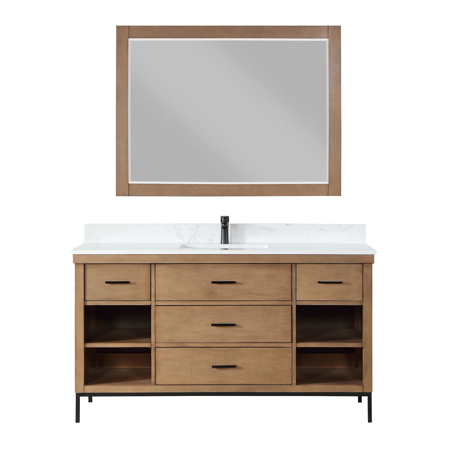 Altair Design Kesia 60" Single Bathroom Vanity Set in Brown Pine with Aosta White Composite Stone Countertop - Image 2