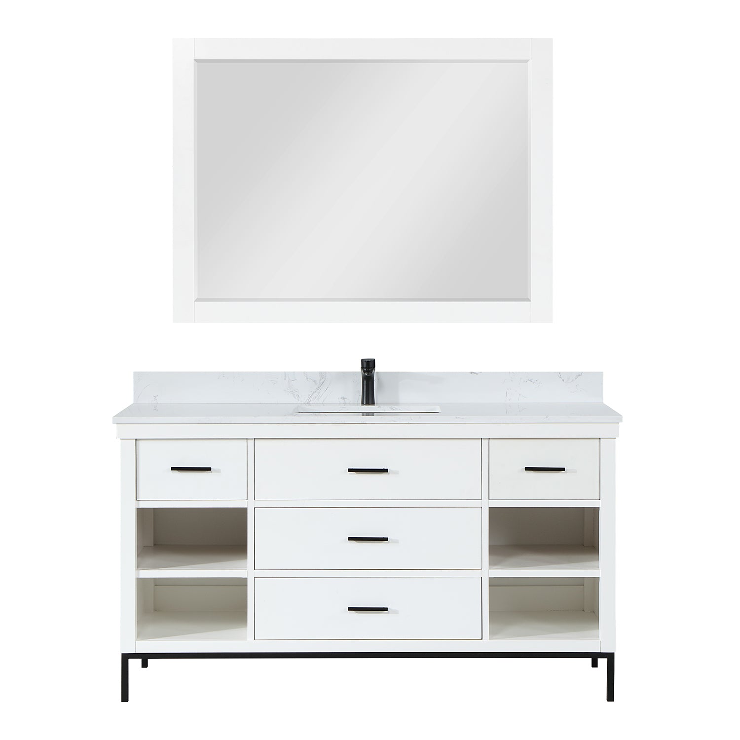 Altair Design Kesia 60" Single Bathroom Vanity Set in White with Aosta White Composite Stone Countertop - Image 2
