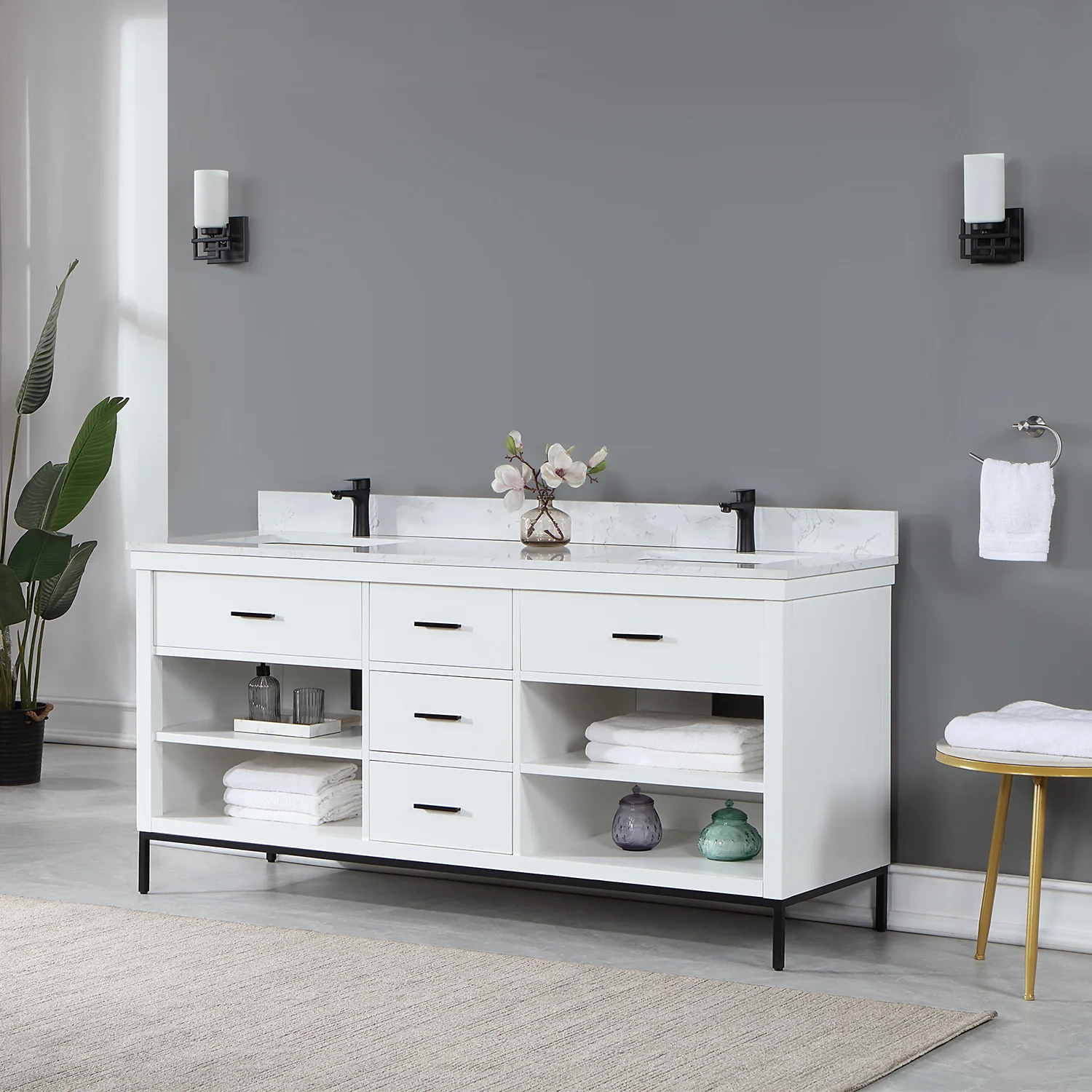 Altair Design Kesia 72" Double Bathroom Vanity Set in White with Aosta White Composite Stone Countertop - Image 11