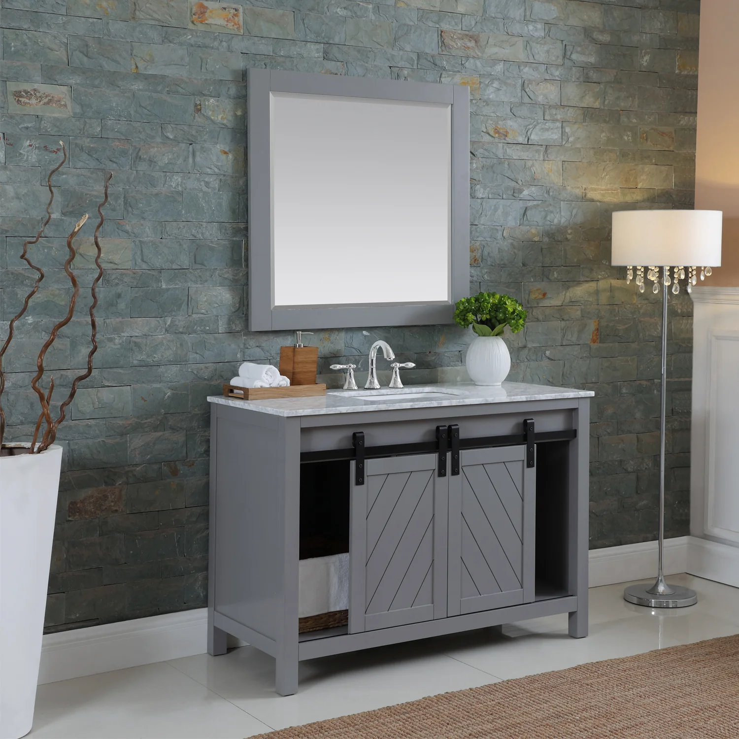 Altair Design Kinsley 48" Single Bathroom Vanity Set in Gray and Carrara White Marble Countertop - Image 3