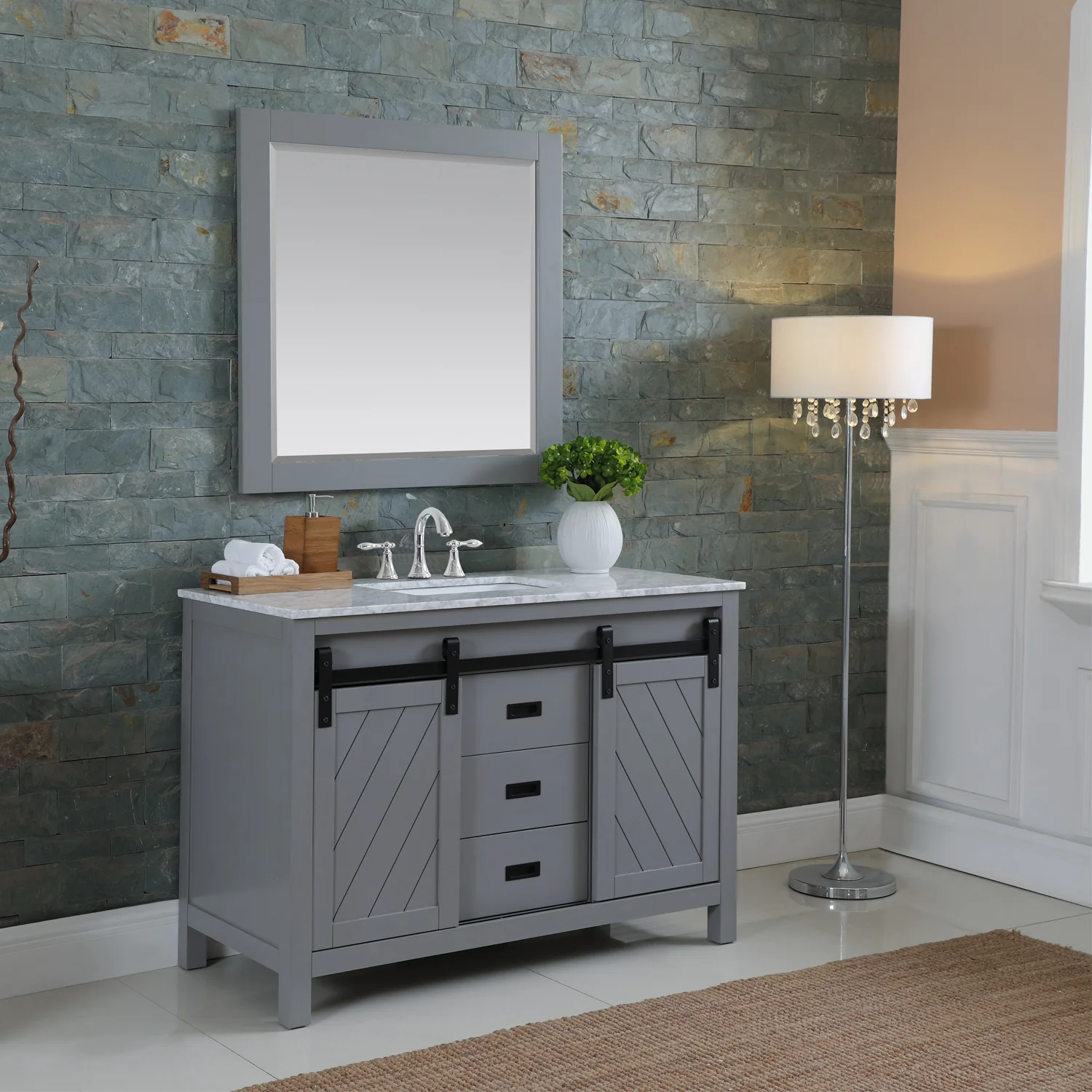 Altair Design Kinsley 48" Single Bathroom Vanity Set in Gray and Carrara White Marble Countertop - Image 4