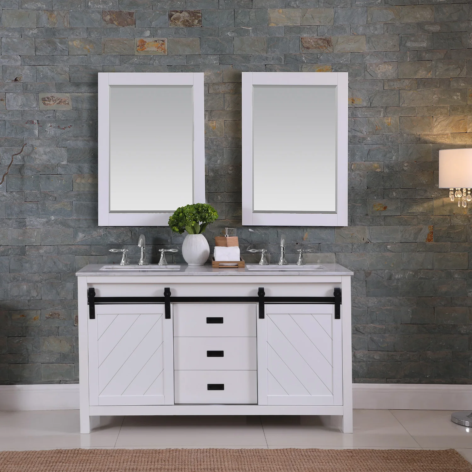 Altair Design Kinsley 60" Double Bathroom Vanity Set in White and Carrara White Marble Countertop