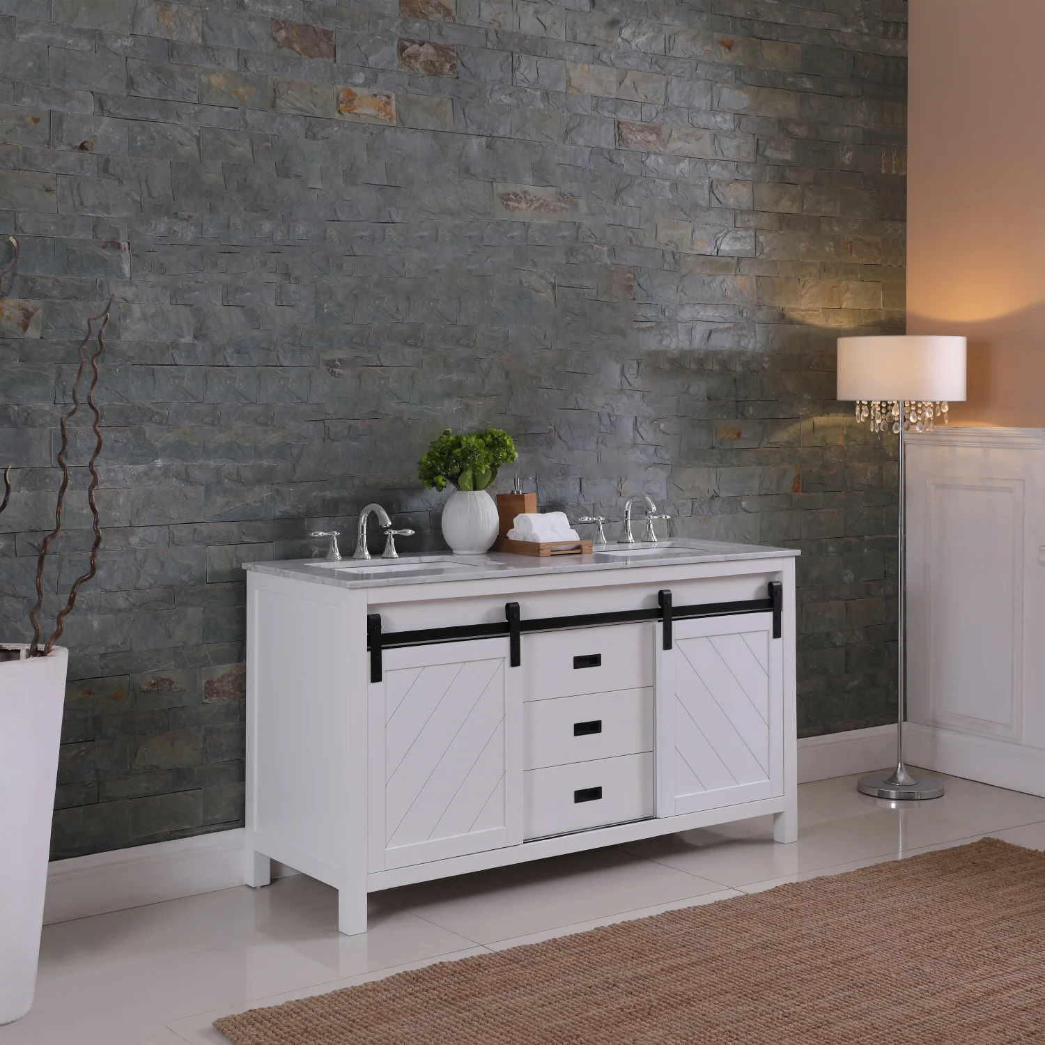 Altair Design Kinsley 60" Double Bathroom Vanity Set in White and Carrara White Marble Countertop - Image 11
