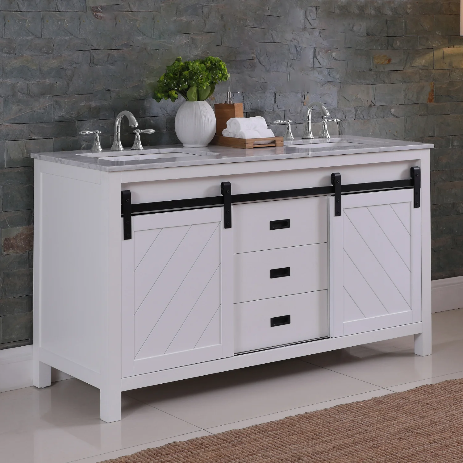 Altair Design Kinsley 60" Double Bathroom Vanity Set in White and Carrara White Marble Countertop - Image 12
