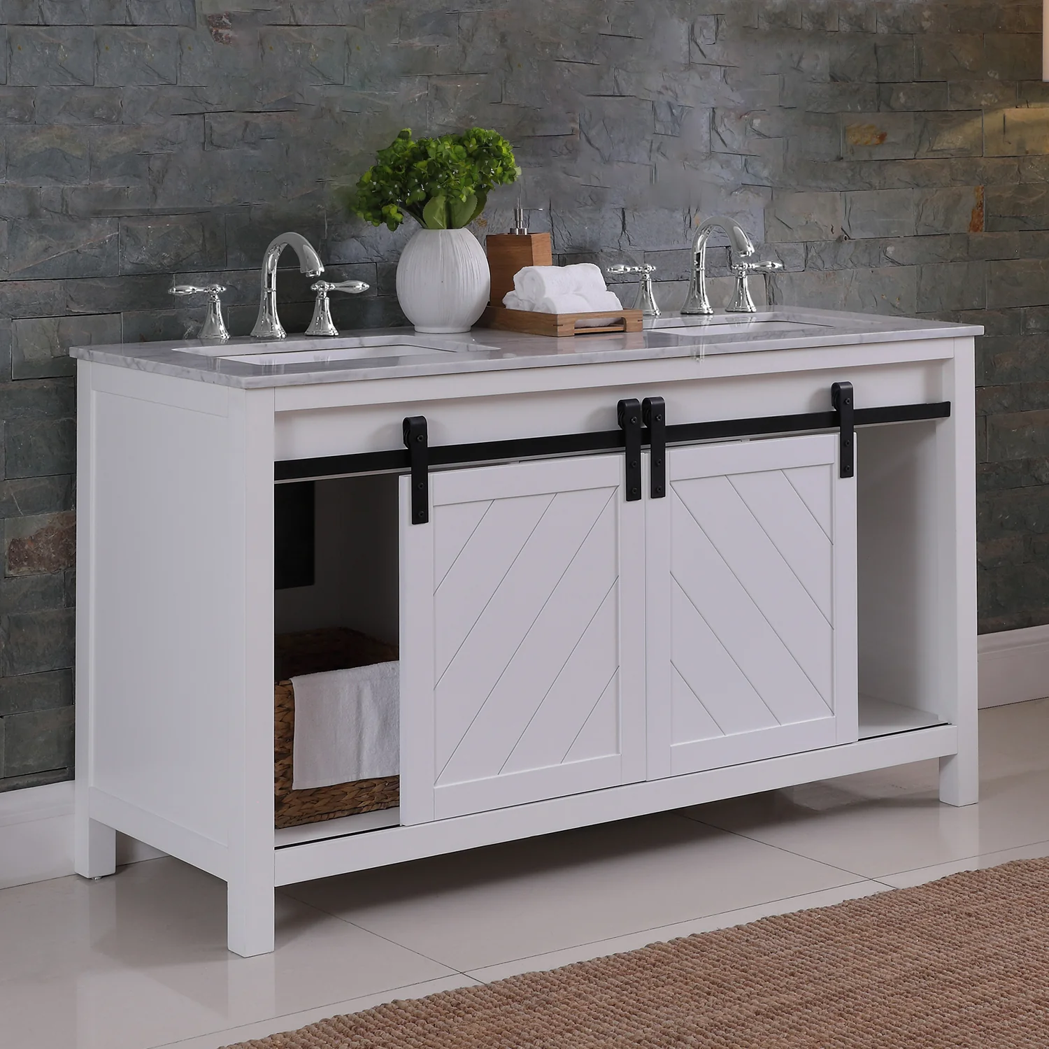 Altair Design Kinsley 60" Double Bathroom Vanity Set in White and Carrara White Marble Countertop - Image 13