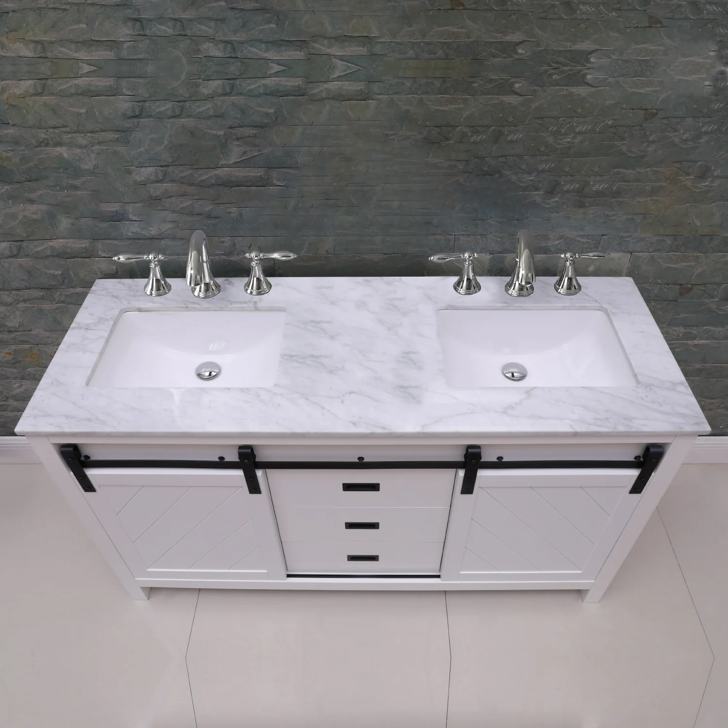 Altair Design Kinsley 60" Double Bathroom Vanity Set in White and Carrara White Marble Countertop - Image 14