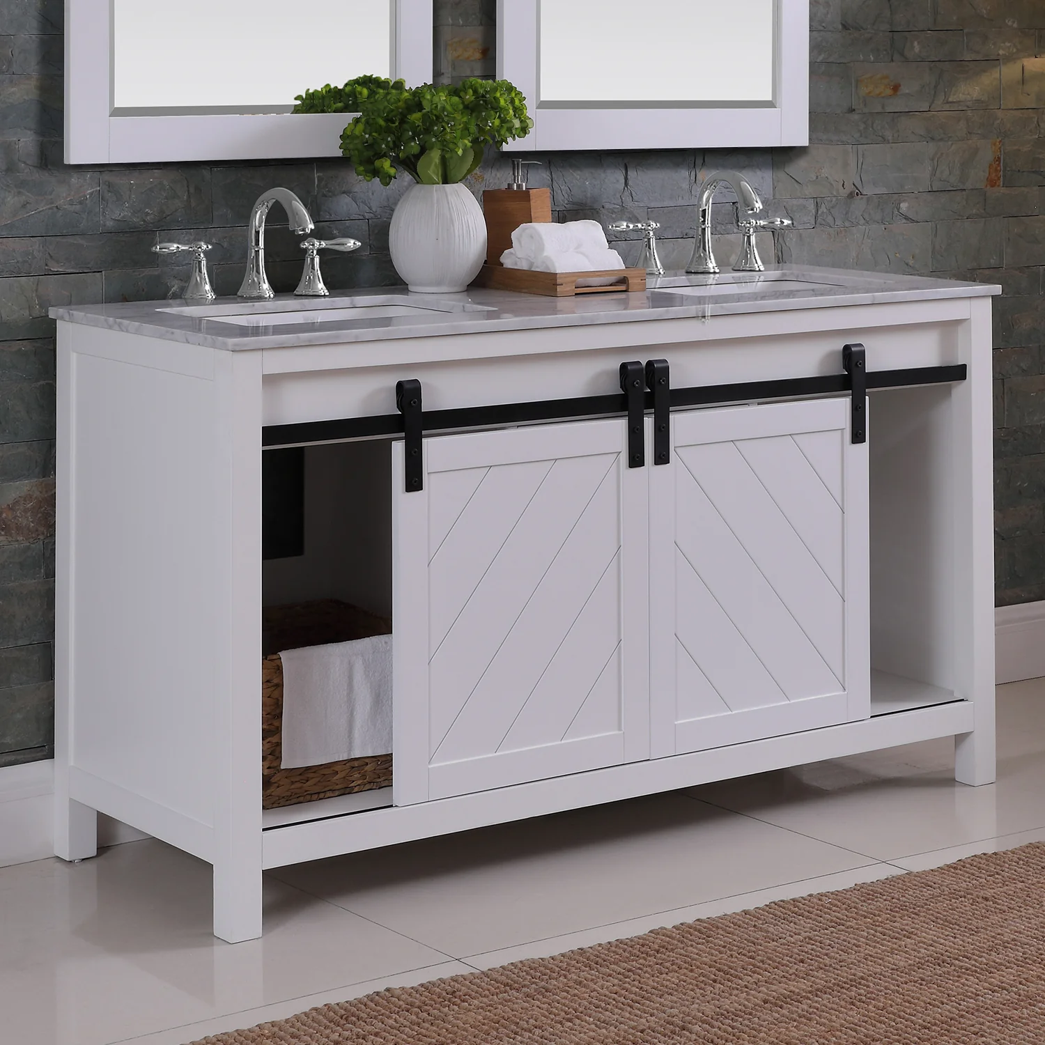 Altair Design Kinsley 60" Double Bathroom Vanity Set in White and Carrara White Marble Countertop - Image 5