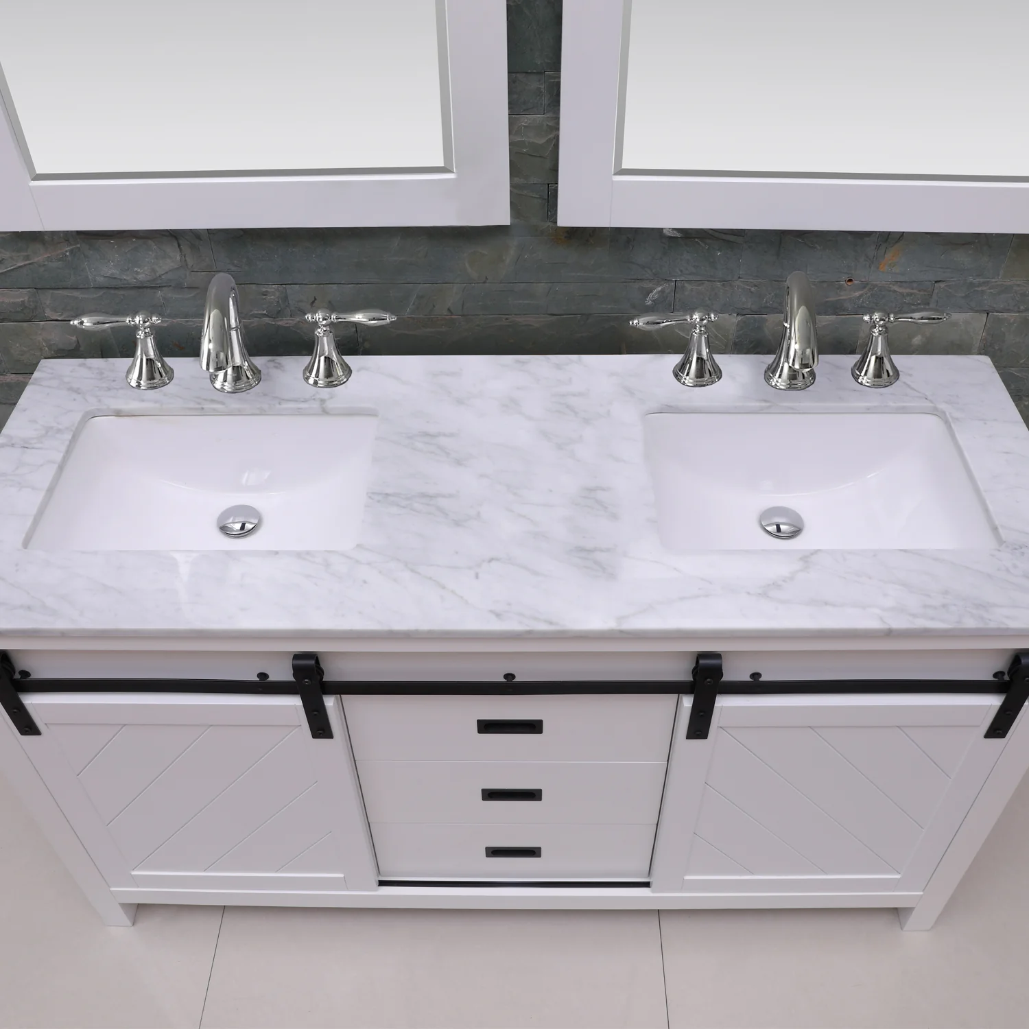 Altair Design Kinsley 60" Double Bathroom Vanity Set in White and Carrara White Marble Countertop - Image 6