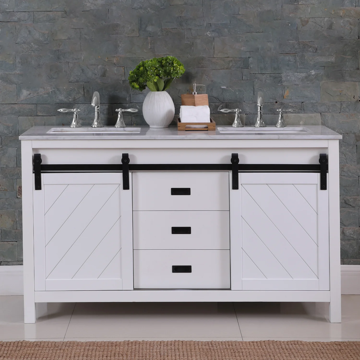 Altair Design Kinsley 60" Double Bathroom Vanity Set in White and Carrara White Marble Countertop - Image 9