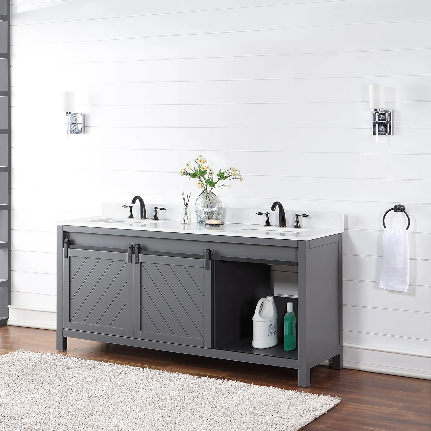 Altair Design Kinsley 72" Double Bathroom Vanity Set in Gray and Aosta White Composite Stone Countertop - Image 16