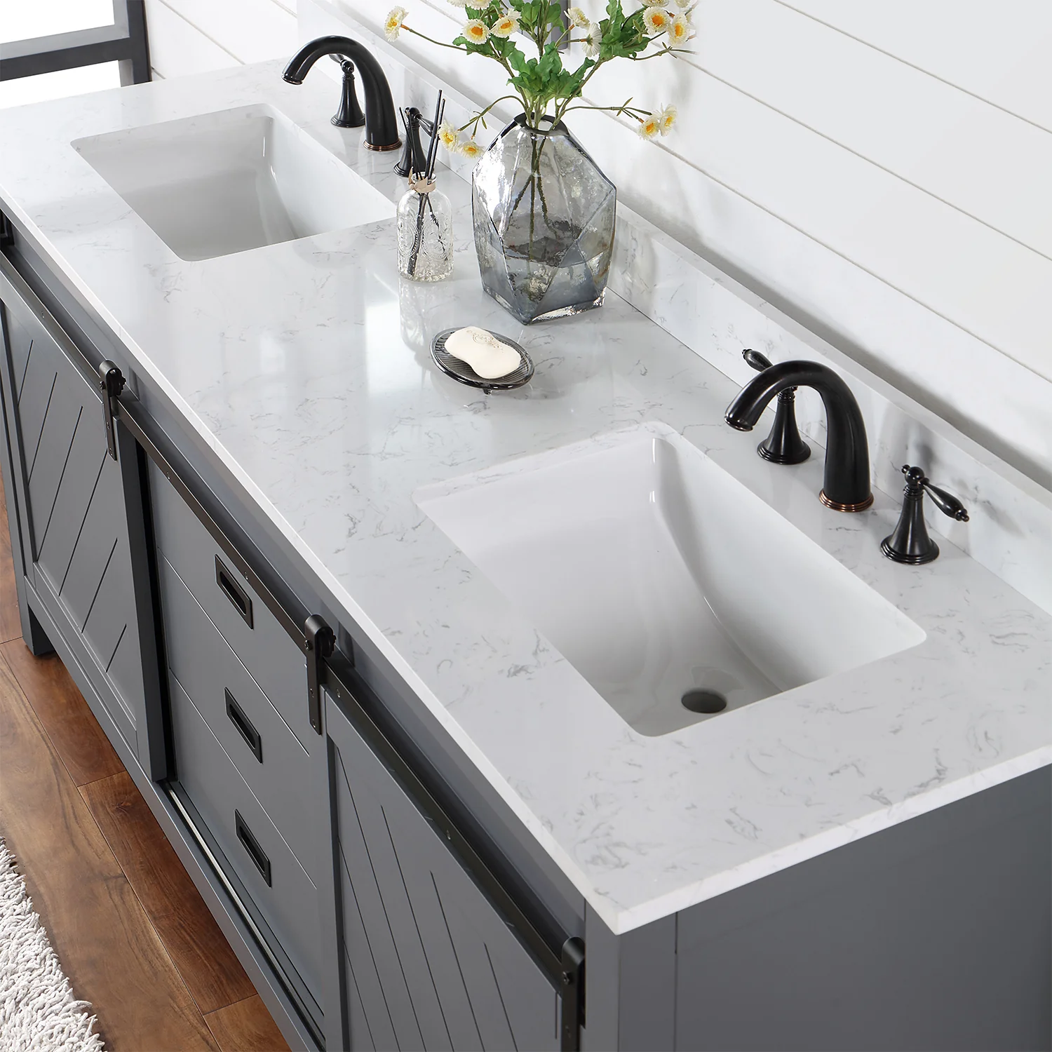 Altair Design Kinsley 72" Double Bathroom Vanity Set in Gray and Aosta White Composite Stone Countertop - Image 20