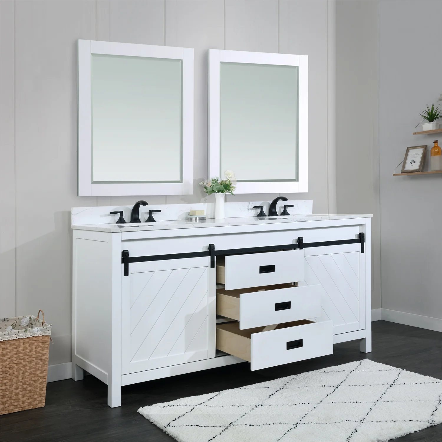 Altair Design Kinsley 72" Double Bathroom Vanity Set in White and Carrara White Marble Countertop - Image 5