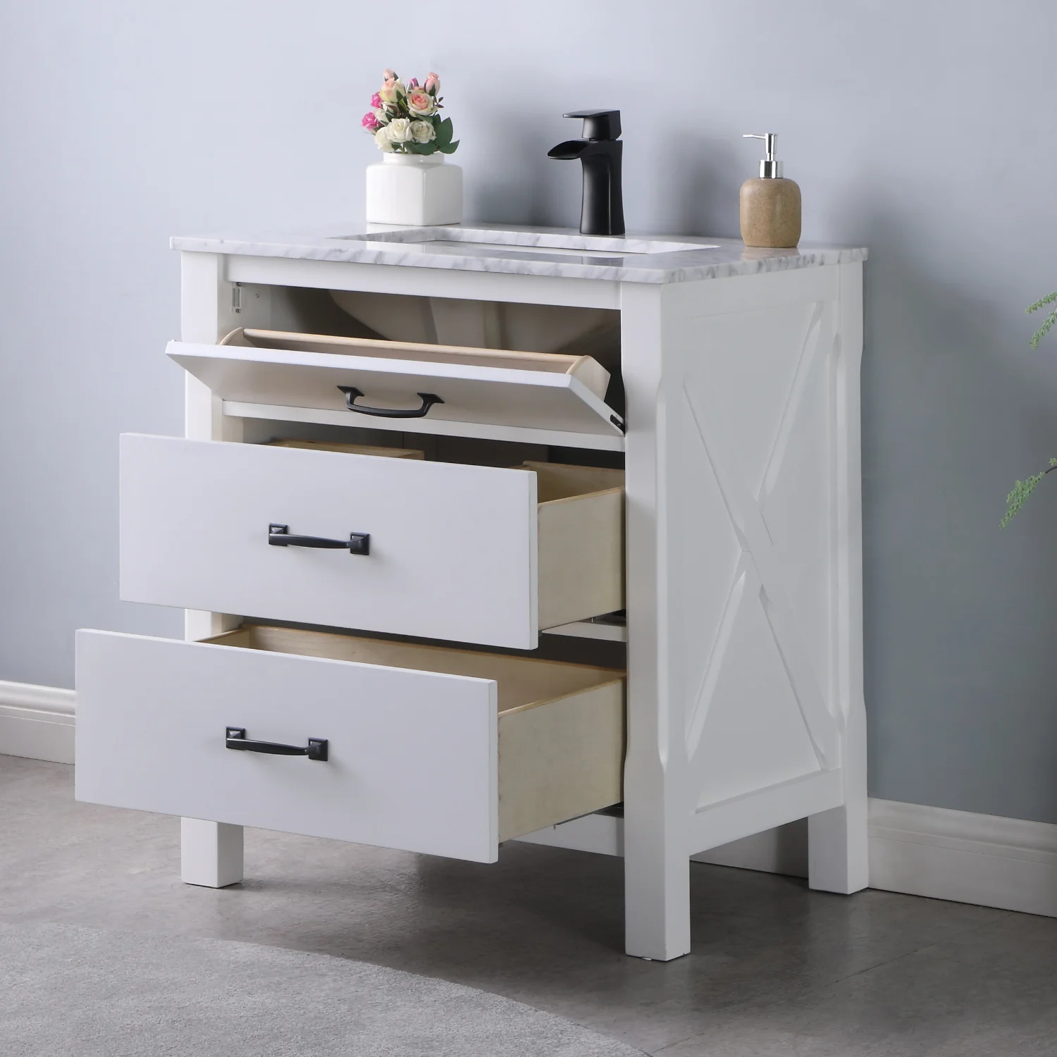 Altair Design Maribella 30" Single Bathroom Vanity Set in White and Carrara White Marble Countertop - Image 12